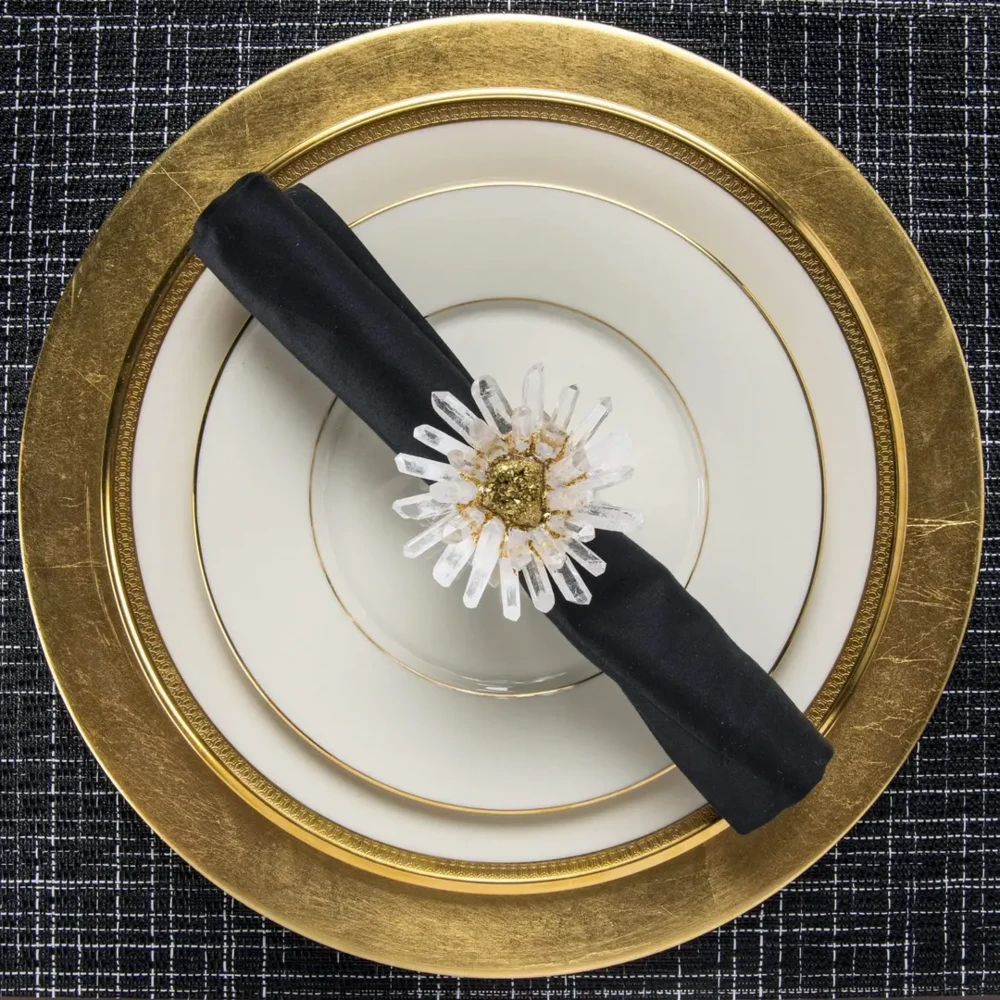 Image 2 for Quartz & Coated Gold Geode Flower Napkin Holder 4pc Set