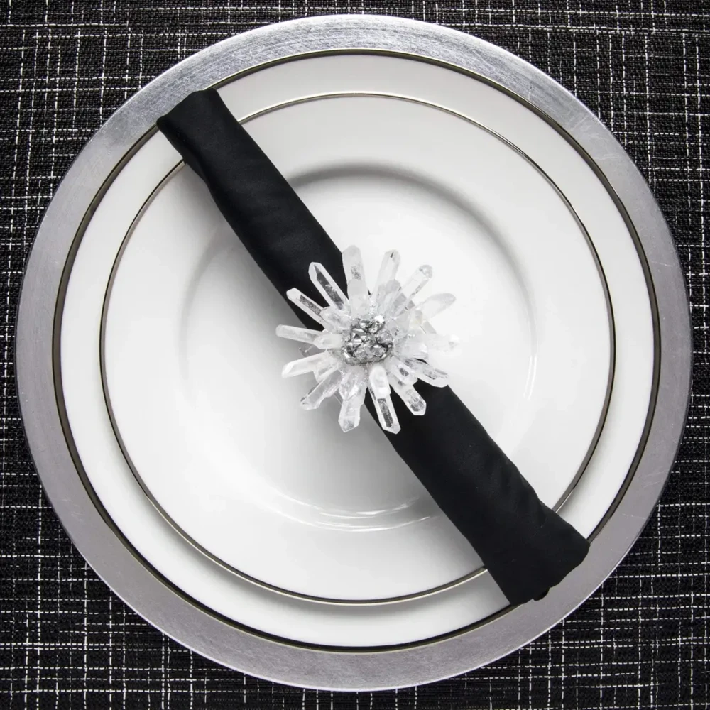 Image 2 for Quartz & Coated Silver Geode Flower Napkin Holder 4pc Set