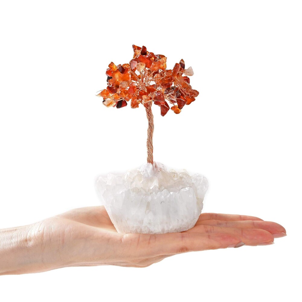 Image 2 for Carnelian Beaded Gemstone Tree On Quartz Crystal Base