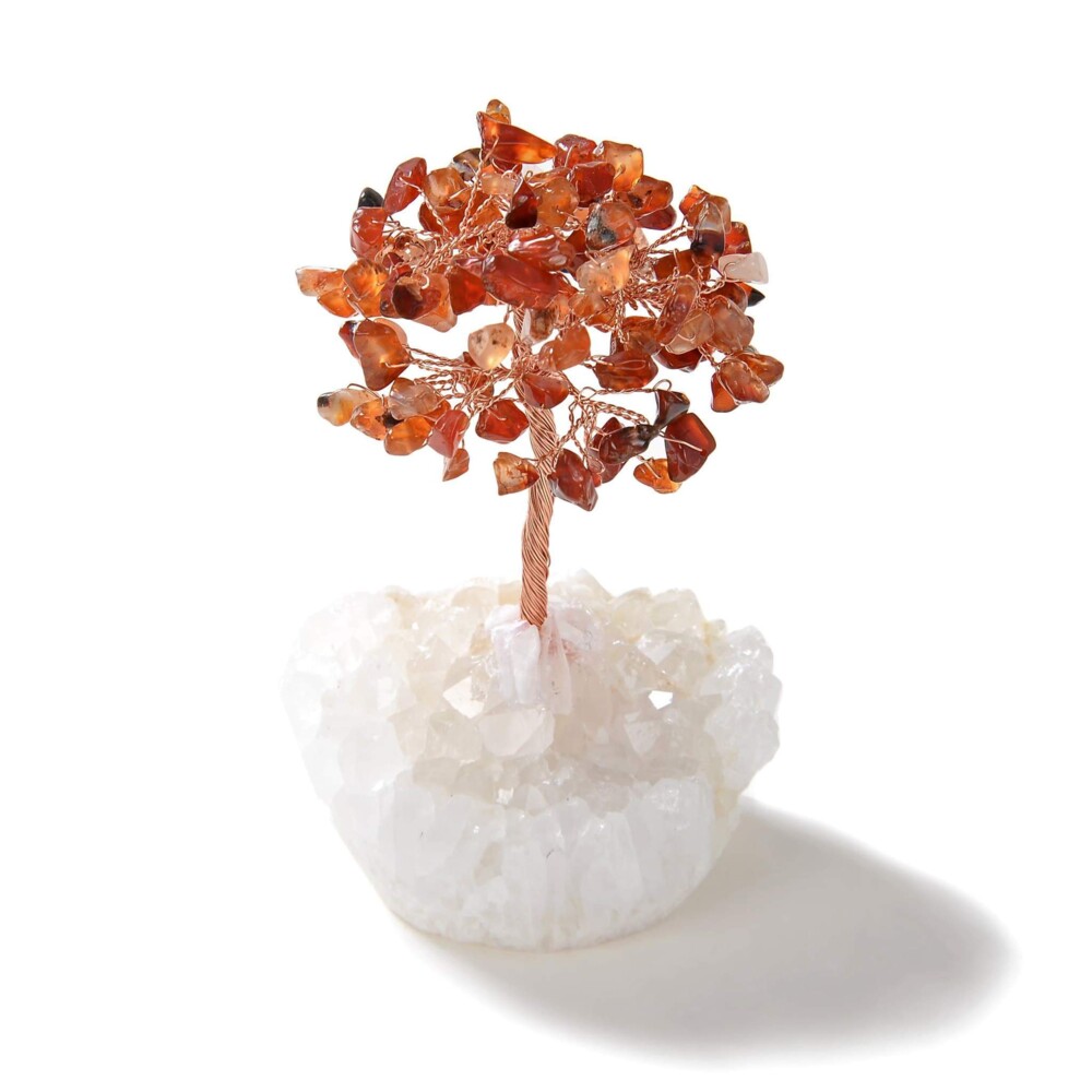 <font size="4"><span style="font-family: "EB Garamond";">Carnelian Beaded Gemstone Tree On Quartz Crystal Base</span></font><div style="position: initial; margin: initial; font-family: "EB Garamond";"><font size="4"><br style="position: initial; margin: initial; font-family: "EB Garamond";"></font></div><div style="position: initial; margin: initial; font-family: "EB Garamond";"><p style="margin: initial; padding: 0px; border: 0px; font-variant-numeric: inherit; font-variant-east-asian: inherit; font-stretch: inherit; line-height: inherit; font-family: "EB Garamond"; vertical-align: baseline; color: rgb(51, 51, 51); position: initial;"><font size="4">All natural semi-precious gemstones estimated at 110 pieces.</font></p><p style="margin: initial; padding: 0px; border: 0px; font-variant-numeric: inherit; font-variant-east-asian: inherit; font-stretch: inherit; line-height: inherit; font-family: "EB Garamond"; vertical-align: baseline; color: rgb(51, 51, 51); position: initial;"><font size="4">Featured on this tree is natural Carnelian. It is believed to:</font></p><ul style="margin: initial; padding: 0px; border: 0px; font-variant-numeric: inherit; font-variant-east-asian: inherit; font-stretch: inherit; line-height: inherit; font-family: "EB Garamond"; vertical-align: baseline; color: rgb(51, 51, 51); position: initial;"><li style="margin: initial; padding: 0px; border: 0px; font-style: inherit; font-variant: inherit; font-weight: inherit; font-stretch: inherit; line-height: inherit; font-family: "EB Garamond"; vertical-align: baseline; list-style: outside disc; position: initial;"><font size="4">Serve as a stabilizing stone.</font></li><li style="margin: initial; padding: 0px; border: 0px; font-style: inherit; font-variant: inherit; font-weight: inherit; font-stretch: inherit; line-height: inherit; font-family: "EB Garamond"; vertical-align: baseline; list-style: outside disc; position: initial;"><font size="4">Restore vitality and motivation while also stimulating creativity.</font></li><li style="margin: initial; padding: 0px; border: 0px; font-style: inherit; font-variant: inherit; font-weight: inherit; font-stretch: inherit; line-height: inherit; font-family: "EB Garamond"; vertical-align: baseline; list-style: outside disc; position: initial;"><font size="4">Provides courage and promotes positive life choices.</font></li><li style="margin: initial; padding: 0px; border: 0px; font-style: inherit; font-variant: inherit; font-weight: inherit; font-stretch: inherit; line-height: inherit; font-family: "EB Garamond"; vertical-align: baseline; list-style: outside disc; position: initial;"><font size="4">Dispels apathy and motivates for success.</font></li></ul><p style="margin: initial; padding: 0px; border: 0px; font-variant-numeric: inherit; font-variant-east-asian: inherit; font-stretch: inherit; line-height: inherit; font-family: "EB Garamond"; vertical-align: baseline; color: rgb(51, 51, 51); position: initial;"><font size="4">This beautiful tree rests on a natural Brazilian Quartz base. Clear Quartz is believed to:</font></p><ul style="margin: initial; padding: 0px; border: 0px; font-variant-numeric: inherit; font-variant-east-asian: inherit; font-stretch: inherit; line-height: inherit; font-family: "EB Garamond"; vertical-align: baseline; color: rgb(51, 51, 51); position: initial;"><li style="margin: initial; padding: 0px; border: 0px; font-style: inherit; font-variant: inherit; font-weight: inherit; font-stretch: inherit; line-height: inherit; font-family: "EB Garamond"; vertical-align: baseline; list-style: outside disc; position: initial;"><font size="4">Bring peace.</font></li><li style="margin: initial; padding: 0px; border: 0px; font-style: inherit; font-variant: inherit; font-weight: inherit; font-stretch: inherit; line-height: inherit; font-family: "EB Garamond"; vertical-align: baseline; list-style: outside disc; position: initial;"><font size="4">Alleviate stress and anxiety.</font></li><li style="margin: initial; padding: 0px; border: 0px; font-style: inherit; font-variant: inherit; font-weight: inherit; font-stretch: inherit; line-height: inherit; font-family: "EB Garamond"; vertical-align: baseline; list-style: outside disc; position: initial;"><font size="4">Amplify your energy and intentions.</font></li></ul><p style="margin: initial; padding: 0px; border: 0px; font-variant-numeric: inherit; font-variant-east-asian: inherit; font-stretch: inherit; line-height: inherit; font-family: "EB Garamond"; vertical-align: baseline; color: rgb(51, 51, 51); position: initial;"><font size="4">Measures at 4 inches tall.</font></p><p style="margin: initial; padding: 0px; border: 0px; font-variant-numeric: inherit; font-variant-east-asian: inherit; font-stretch: inherit; line-height: inherit; font-family: "EB Garamond"; vertical-align: baseline; color: rgb(51, 51, 51); position: initial;"><font size="4">As this is an original, hand-made gemstone tree, please allow for slight variations in size the size and color of the gemstones shown.</font></p></div> Carnelian Beaded Gemstone Tree On Quartz Crystal Base
