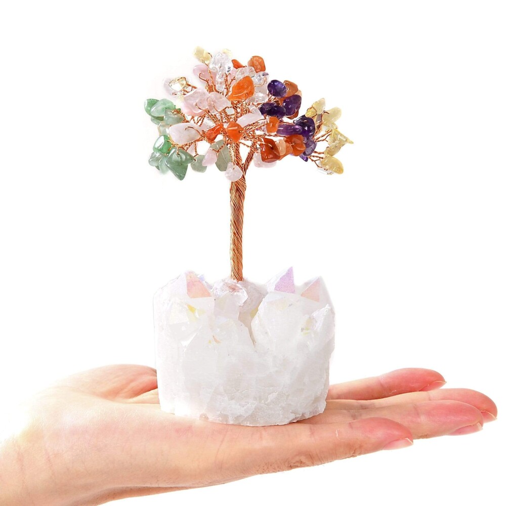 Image 2 for Multi Beaded Gemstone Tree On Angel Aura Coated Quartz Crystal Base