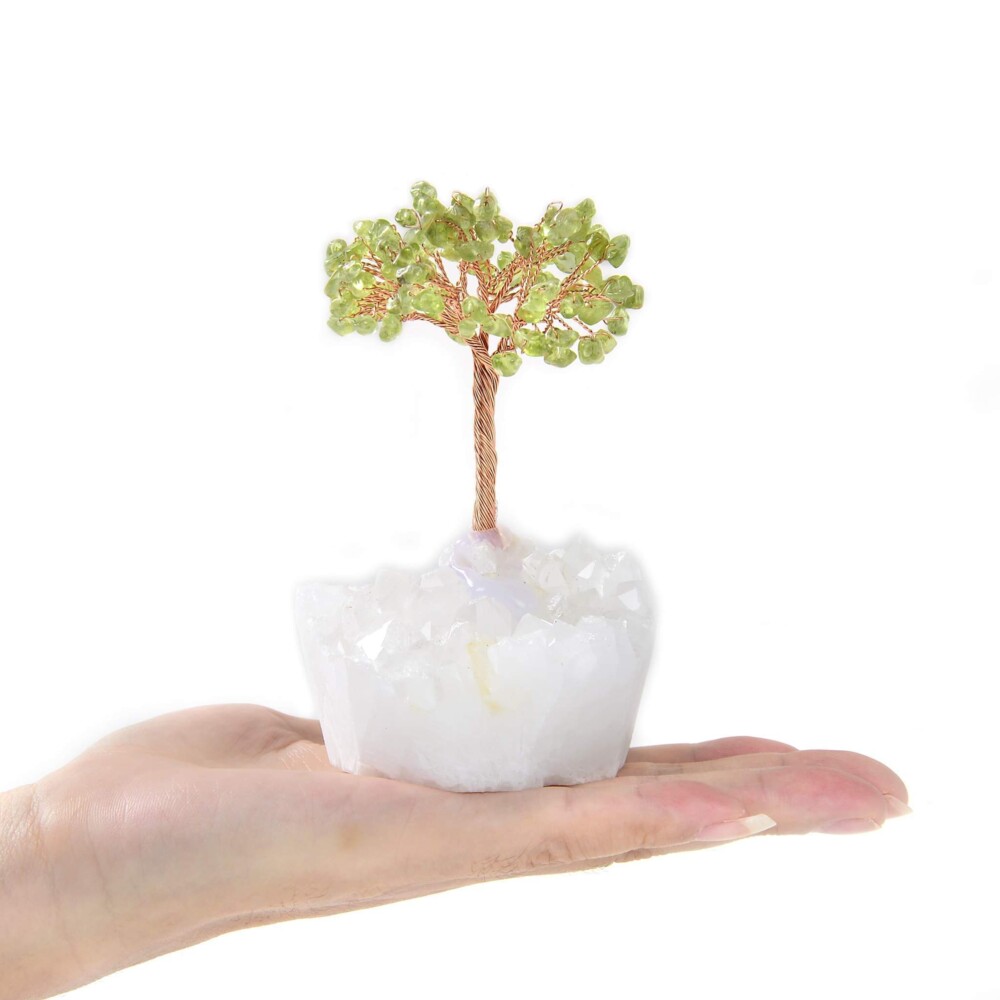 Image 2 for Peridot Beaded Gemstone Tree On Quartz Crystal Base