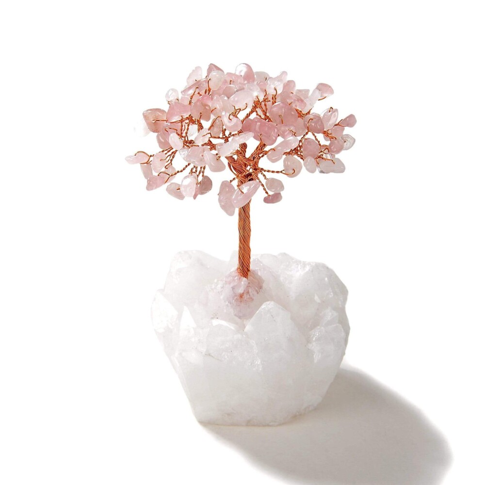 Image 2 for Rose Quartz Beaded Gemstone Tree On Quartz Crystal Base