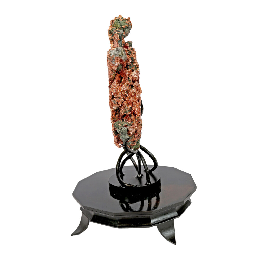 <span style="position: initial; margin: initial;"></span><span style="font-family: "EB Garamond"; position: initial; margin: initial;"><span style="color: rgb(25, 25, 25);">Native Michigan Copper Specimen On Custom Rotating Stand With Tentacles.</span></span><div style="position: initial; margin: initial;"><p style="margin: initial; font-variant-numeric: normal; font-variant-east-asian: normal; font-stretch: normal; line-height: normal; font-family: "EB Garamond"; color: rgb(0, 0, 0); position: initial;"><span style="position: initial; margin: initial; font-family: "EB Garamond";"><font size="4" style="">Native Copper</font></span></p><p style="margin: initial; font-variant-numeric: normal; font-variant-east-asian: normal; font-stretch: normal; line-height: normal; font-family: "EB Garamond"; color: rgb(0, 0, 0); position: initial;"><font size="4">is used to form these interesting sculptures. Molten copper at</font></p><p style="margin: initial; font-variant-numeric: normal; font-variant-east-asian: normal; font-stretch: normal; line-height: normal; font-family: "EB Garamond"; color: rgb(0, 0, 0); position: initial;"><font size="4">2200 degrees Fahrenheit is poured into a water-soaked straw. The straw forms</font></p><p style="margin: initial; font-variant-numeric: normal; font-variant-east-asian: normal; font-stretch: normal; line-height: normal; font-family: "EB Garamond"; color: rgb(0, 0, 0); position: initial;"><font size="4">the shape then burns away, and the copper forms solidify in the cool water.</font></p><p style="margin: initial; font-variant-numeric: normal; font-variant-east-asian: normal; font-stretch: normal; line-height: normal; font-family: "EB Garamond"; color: rgb(0, 0, 0); position: initial;"><font size="4">Old customs of the early miners indicate that lead was used in the above</font></p><p style="margin: initial; font-variant-numeric: normal; font-variant-east-asian: normal; font-stretch: normal; line-height: normal; font-family: "EB Garamond"; color: rgb(0, 0, 0); position: initial;"><font size="4">process. Fortune telling was a New Year’s Day pastime; good or bad luck was</font></p><p style="margin: initial; font-variant-numeric: normal; font-variant-east-asian: normal; font-stretch: normal; line-height: normal; font-family: "EB Garamond"; color: rgb(0, 0, 0); position: initial;"><font size="4">determined by the shape and size of the sculpture. Following the old</font></p><p style="margin: initial; font-variant-numeric: normal; font-variant-east-asian: normal; font-stretch: normal; line-height: normal; font-family: "EB Garamond"; color: rgb(0, 0, 0); position: initial;"><font size="4">traditions, this sculptured copper has been proudly manufactured in</font></p><p style="font-variant-numeric: normal; font-variant-east-asian: normal; font-stretch: normal; line-height: normal; font-family: "EB Garamond"; color: rgb(0, 0, 0); position: initial; margin: initial;"><font size="4">Michigan’s Keweenaw Peninsula. Perfect art for any space.</font></p></div> Native Michigan Copper Specimen On Custom Rotating Stand With Tentacles