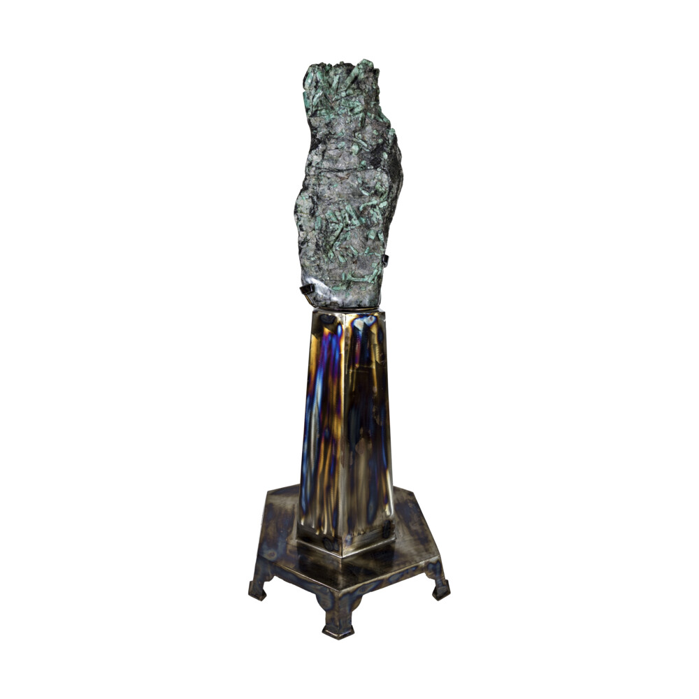 <span style="position: initial; margin: initial;"></span><span style="font-family: "EB Garamond"; position: initial; margin: initial;">Emerald Crystals In Mica Schist On Custom Floor Spinning Stand</span><div style="position: initial; margin: initial;"><span style="font-family: "EB Garamond"; position: initial; margin: initial;"><font size="4"><p style="margin: initial; font-variant-numeric: normal; font-variant-east-asian: normal; font-stretch: normal; line-height: normal; font-family: "EB Garamond"; color: rgb(0, 0, 0); position: initial;"><font size="4"><span style="position: initial; margin: initial; font-family: "EB Garamond";">Emerald is </span>a variety of the mineral beryl, colored green by trace amounts</font></p><p style="margin: initial; font-variant-numeric: normal; font-variant-east-asian: normal; font-stretch: normal; line-height: normal; font-family: "EB Garamond"; color: rgb(0, 0, 0); position: initial;"><font size="4">of chromium & sometimes vanadium. Beryl has a hardness of 7.5–8 on</font></p><p style="margin: initial; font-variant-numeric: normal; font-variant-east-asian: normal; font-stretch: normal; line-height: normal; font-family: "EB Garamond"; color: rgb(0, 0, 0); position: initial;"><font size="4">the Mohs scale. Emeralds are graded using four basic parameters – the</font></p><p style="margin: initial; font-variant-numeric: normal; font-variant-east-asian: normal; font-stretch: normal; line-height: normal; font-family: "EB Garamond"; color: rgb(0, 0, 0); position: initial;"><font size="4">four Cs of Connoisseurship: Color, Clarity, Cut & Carat weight. Emerald</font></p><p style="margin: initial; font-variant-numeric: normal; font-variant-east-asian: normal; font-stretch: normal; line-height: normal; font-family: "EB Garamond"; color: rgb(0, 0, 0); position: initial;"><font size="4">opens & nurtures the heart & Heart Chakra. Soothing energy provides</font></p><p style="margin: initial; font-variant-numeric: normal; font-variant-east-asian: normal; font-stretch: normal; line-height: normal; font-family: "EB Garamond"; color: rgb(0, 0, 0); position: initial;"><font size="4">healing to all levels of the being, bringing freshness & vitality to the</font></p><p style="margin: initial; font-variant-numeric: normal; font-variant-east-asian: normal; font-stretch: normal; line-height: normal; font-family: "EB Garamond"; color: rgb(0, 0, 0); position: initial;"><font size="4">spirit. A stone of inspiration & infinite patience, it embodies unity,</font></p><p style="margin: initial; font-variant-numeric: normal; font-variant-east-asian: normal; font-stretch: normal; line-height: normal; font-family: "EB Garamond"; color: rgb(0, 0, 0); position: initial;"><font size="4">compassion & unconditional love. Emerald promotes friendship, balance</font></p><p style="margin: initial; font-variant-numeric: normal; font-variant-east-asian: normal; font-stretch: normal; line-height: normal; font-family: "EB Garamond"; color: rgb(0, 0, 0); position: initial;"><font size="4">between partners & is particularly known for providing domestic bliss,</font></p><p style="margin: initial; font-variant-numeric: normal; font-variant-east-asian: normal; font-stretch: normal; line-height: normal; font-family: "EB Garamond"; color: rgb(0, 0, 0); position: initial;"><font size="4">contentment & loyalty. Dedicated in the ancient world to the goddess</font></p><p style="font-variant-numeric: normal; font-variant-east-asian: normal; font-stretch: normal; line-height: normal; font-family: "EB Garamond"; color: rgb(0, 0, 0); position: initial; margin: initial;"><font size="4">Venus for its ability to insure security in love.</font></p></font></span></div> Emerald Crystals In Mica Schist On Custom Floor Spinning Stand