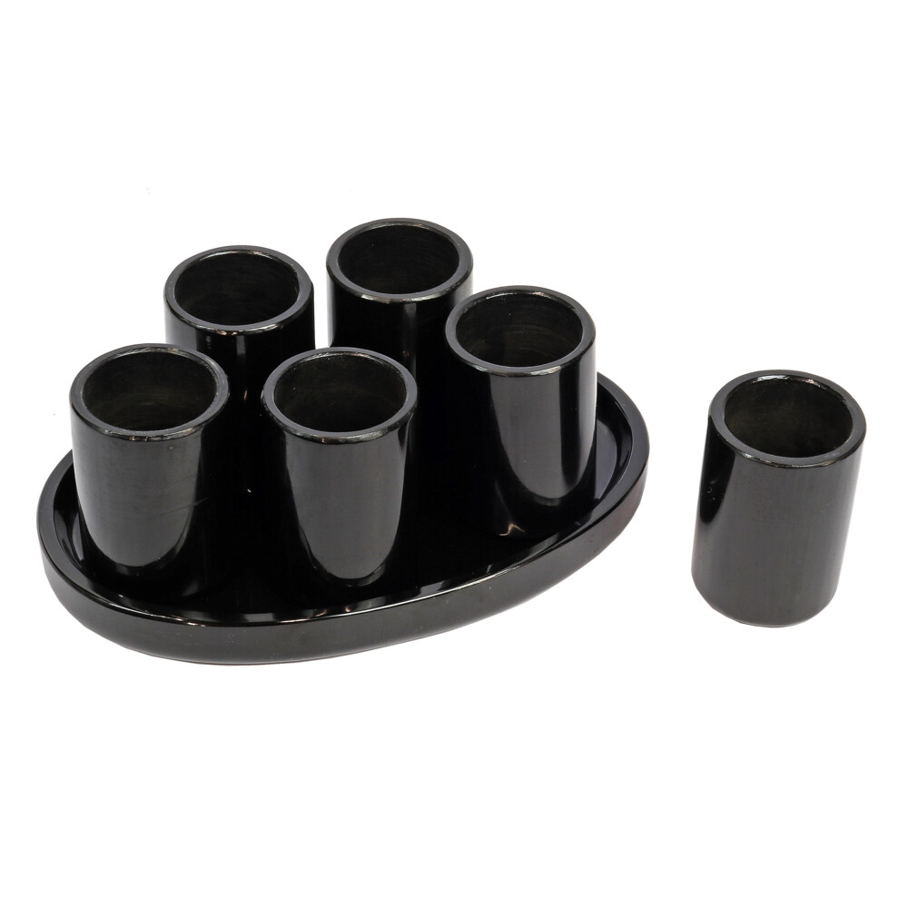 <span style="font-family: "EB Garamond";">Double-shot Black Marble Tequila Set Of 6 With Tray</span><div style="position: initial; margin: initial;"><p style="margin: initial; font-variant-numeric: normal; font-variant-east-asian: normal; font-stretch: normal; line-height: normal; font-family: "EB Garamond"; color: rgb(0, 0, 0); position: initial;"><font style="font-size: 1.2rem; line-height: 22px; position: initial; margin: initial;">These are one-of-a-kind, carved with intent</font></p><p style="margin: initial; font-variant-numeric: normal; font-variant-east-asian: normal; font-stretch: normal; line-height: normal; font-family: "EB Garamond"; color: rgb(0, 0, 0); position: initial;"><font style="font-size: 1.2rem; line-height: 22px; position: initial; margin: initial;">and </font><span style="font-size: 1.2rem; position: initial; margin: initial;">placement of each form from maximizing each individual onyx</span></p><p style="margin: initial; font-variant-numeric: normal; font-variant-east-asian: normal; font-stretch: normal; line-height: normal; font-family: "EB Garamond"; color: rgb(0, 0, 0); position: initial;"><font style="font-size: 1.2rem; line-height: 22px; position: initial; margin: initial;">boulder’s unique qualities and characteristics. Formed of translucent</font></p><p style="margin: initial; font-variant-numeric: normal; font-variant-east-asian: normal; font-stretch: normal; line-height: normal; font-family: "EB Garamond"; color: rgb(0, 0, 0); position: initial;"><font style="font-size: 1.2rem; line-height: 22px; position: initial; margin: initial;">bands of chalcedony in alternating colors and marbled with travertine</font></p><p style="margin: initial; font-variant-numeric: normal; font-variant-east-asian: normal; font-stretch: normal; line-height: normal; font-family: "EB Garamond"; color: rgb(0, 0, 0); position: initial;"><font style="font-size: 1.2rem; line-height: 22px; position: initial; margin: initial;">marble; it is “crypto-crystalline”, consisting of fine intergrowths of the</font></p><p style="margin: initial; font-variant-numeric: normal; font-variant-east-asian: normal; font-stretch: normal; line-height: normal; font-family: "EB Garamond"; color: rgb(0, 0, 0); position: initial;"><font style="font-size: 1.2rem; line-height: 22px; position: initial; margin: initial;">silica minerals quartz and morganite. Sourced from the Southern</font></p><p style="margin: initial; font-variant-numeric: normal; font-variant-east-asian: normal; font-stretch: normal; line-height: normal; font-family: "EB Garamond"; color: rgb(0, 0, 0); position: initial;"><font style="font-size: 1.2rem; line-height: 22px; position: initial; margin: initial;">Interior Region of Mexico. These semi-translucent textures allow light to</font></p><p style="margin: initial; font-variant-numeric: normal; font-variant-east-asian: normal; font-stretch: normal; line-height: normal; font-family: "EB Garamond"; color: rgb(0, 0, 0); position: initial;"><font style="font-size: 1.2rem; line-height: 22px; position: initial; margin: initial;">pass through, while the mix of opaque marbling adds a sense of founda</font><font style="font-size: 1.2rem; line-height: 22px; position: initial; margin: initial;">tion</font></p><p style="margin: initial; font-variant-numeric: normal; font-variant-east-asian: normal; font-stretch: normal; line-height: normal; font-family: "EB Garamond"; color: rgb(0, 0, 0); position: initial;"><span style="font-size: 1.2rem; position: initial; margin: initial;">and comfort.</span></p><p style="margin: initial; font-variant-numeric: normal; font-variant-east-asian: normal; font-stretch: normal; line-height: normal; font-family: "EB Garamond"; color: rgb(0, 0, 0); position: initial;"><font style="font-size: 1.2rem; line-height: 22px; position: initial; margin: initial;"><br style="position: initial; margin: initial;"></font></p><p style="margin: initial; font-variant-numeric: normal; font-variant-east-asian: normal; font-stretch: normal; line-height: normal; font-family: "EB Garamond"; color: rgb(0, 0, 0); position: initial;"><font style="font-size: 1.2rem; line-height: 22px; position: initial; margin: initial;">Each item is unique and one of a kind. Nature's treasures do vary in their shape and color.</font></p></div> Double-shot Black Marble Tequila Set Of 6 With Tray