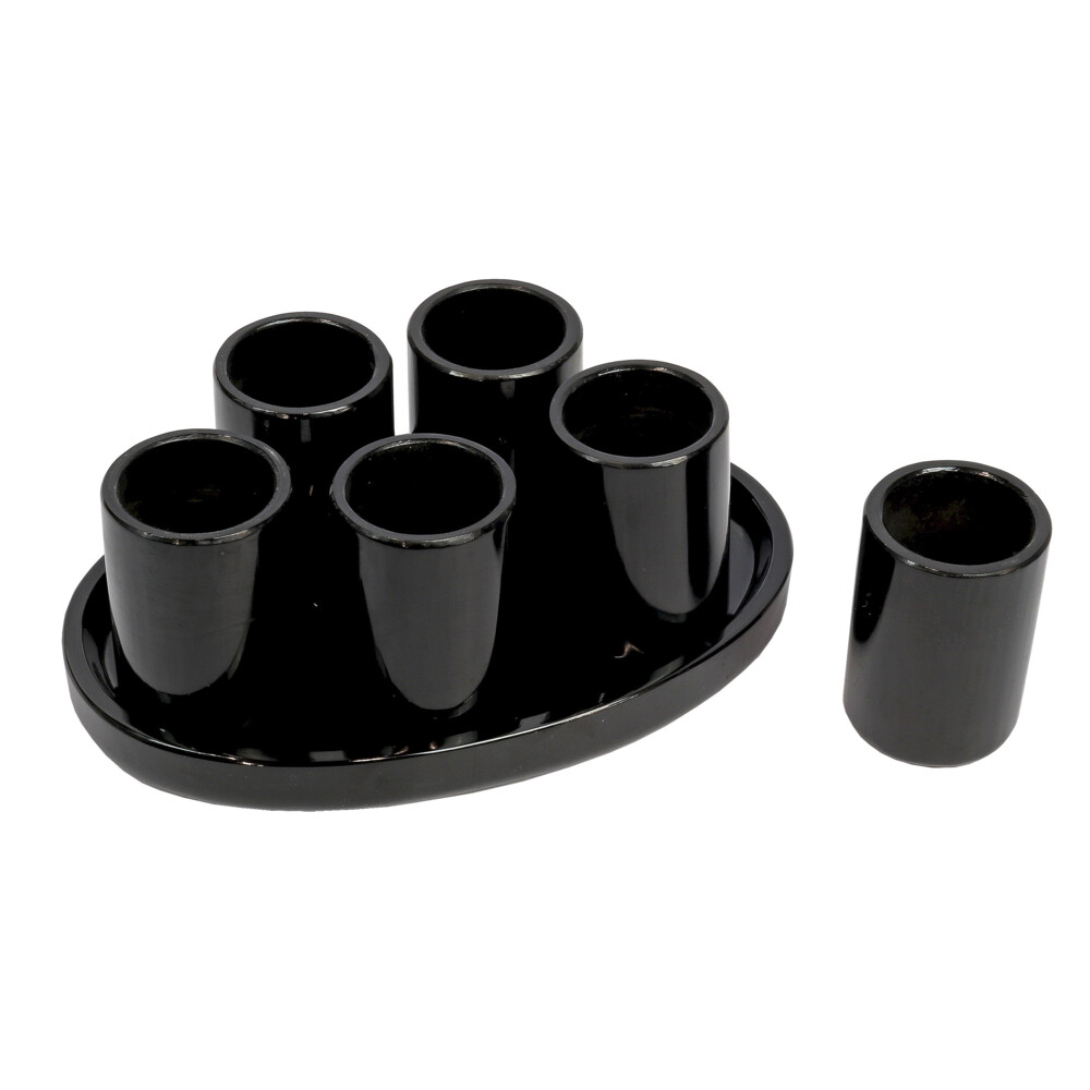 <span style="font-family: "EB Garamond";">Double-shot Black Marble Tequila Set Of 6 With Tray </span><div style="font-family: "EB Garamond";">#11<div style="position: initial; margin: initial;"><br style="position: initial; margin: initial;"></div><div style="position: initial; margin: initial;"><span style="font-size: 16.8px; font-family: "EB Garamond"; position: initial; margin: initial;">Double-shot Black Marble Tequila Set Of 6 With Tray</span><div style="font-size: 16.8px; position: initial; margin: initial;"><p style="margin: initial; line-height: normal; color: rgb(0, 0, 0); font-variant-numeric: normal; font-variant-east-asian: normal; font-stretch: normal; font-family: "EB Garamond"; position: initial;"><font style="font-size: 1.2rem; line-height: 22px; position: initial; margin: initial;">These are one-of-a-kind, carved with intent</font></p><p style="margin: initial; line-height: normal; color: rgb(0, 0, 0); font-variant-numeric: normal; font-variant-east-asian: normal; font-stretch: normal; font-family: "EB Garamond"; position: initial;"><font style="font-size: 1.2rem; line-height: 22px; position: initial; margin: initial;">and </font><span style="font-size: 1.2rem; position: initial; margin: initial;">placement of each form from maximizing each individual onyx</span></p><p style="margin: initial; line-height: normal; color: rgb(0, 0, 0); font-variant-numeric: normal; font-variant-east-asian: normal; font-stretch: normal; font-family: "EB Garamond"; position: initial;"><font style="font-size: 1.2rem; line-height: 22px; position: initial; margin: initial;">boulder’s unique qualities and characteristics. Formed of translucent</font></p><p style="margin: initial; line-height: normal; color: rgb(0, 0, 0); font-variant-numeric: normal; font-variant-east-asian: normal; font-stretch: normal; font-family: "EB Garamond"; position: initial;"><font style="font-size: 1.2rem; line-height: 22px; position: initial; margin: initial;">bands of chalcedony in alternating colors and marbled with travertine</font></p><p style="margin: initial; line-height: normal; color: rgb(0, 0, 0); font-variant-numeric: normal; font-variant-east-asian: normal; font-stretch: normal; font-family: "EB Garamond"; position: initial;"><font style="font-size: 1.2rem; line-height: 22px; position: initial; margin: initial;">marble; it is “crypto-crystalline”, consisting of fine inter-growths of the</font></p><p style="margin: initial; line-height: normal; color: rgb(0, 0, 0); font-variant-numeric: normal; font-variant-east-asian: normal; font-stretch: normal; font-family: "EB Garamond"; position: initial;"><font style="font-size: 1.2rem; line-height: 22px; position: initial; margin: initial;">silica minerals quartz and morganite. Sourced from the Southern</font></p><p style="margin: initial; line-height: normal; color: rgb(0, 0, 0); font-variant-numeric: normal; font-variant-east-asian: normal; font-stretch: normal; font-family: "EB Garamond"; position: initial;"><font style="font-size: 1.2rem; line-height: 22px; position: initial; margin: initial;">Interior Region of Mexico. These semi-translucent textures allow light to</font></p><p style="margin: initial; line-height: normal; color: rgb(0, 0, 0); font-variant-numeric: normal; font-variant-east-asian: normal; font-stretch: normal; font-family: "EB Garamond"; position: initial;"><font style="font-size: 1.2rem; line-height: 22px; position: initial; margin: initial;">pass through, while the mix of opaque marbling adds a sense of founda</font><font style="font-size: 1.2rem; line-height: 22px; position: initial; margin: initial;">tion</font></p><p style="margin: initial; line-height: normal; color: rgb(0, 0, 0); font-variant-numeric: normal; font-variant-east-asian: normal; font-stretch: normal; font-family: "EB Garamond"; position: initial;"><span style="font-size: 1.2rem; position: initial; margin: initial;">and comfort.</span></p><p style="margin: initial; line-height: normal; color: rgb(0, 0, 0); font-variant-numeric: normal; font-variant-east-asian: normal; font-stretch: normal; font-family: "EB Garamond"; position: initial;"><font style="font-size: 1.2rem; line-height: 22px; position: initial; margin: initial;"><br style="position: initial; margin: initial;"></font></p><p style="margin: initial; line-height: normal; color: rgb(0, 0, 0); font-variant-numeric: normal; font-variant-east-asian: normal; font-stretch: normal; font-family: "EB Garamond"; position: initial;"><font style="font-size: 1.2rem; line-height: 22px; position: initial; margin: initial;">Each item is unique and one of a kind. Nature's treasures do vary in their shape and color.</font></p></div></div></div> Double-shot Black Marble Tequila Set Of 6 With Tray
