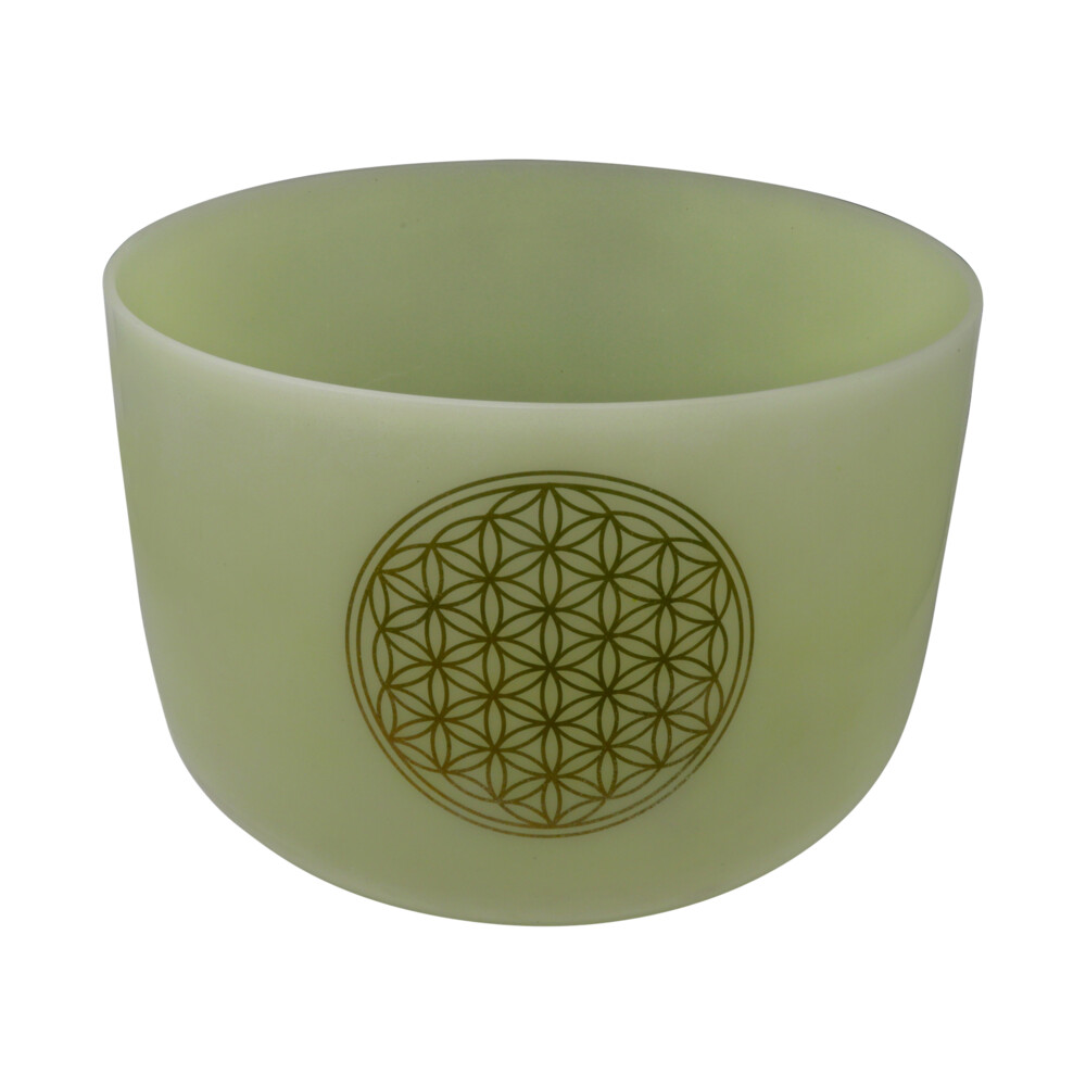 <div style="position: initial; margin: initial; font-family: "EB Garamond";"><font style="font-family: "EB Garamond"; position: initial; margin: initial;" size="4">This quartz crystal singing bowl has been infused with malachite giving it that color. This stunning bowl has been tuned to an E note. On the side of the bowl is a flower of life symbol in 24K gold.</font></div><div style="position: initial; margin: initial; font-family: "EB Garamond";"><font style="font-family: "EB Garamond"; position: initial; margin: initial;" size="4">How they are made- Crystal singing bowls are made from 99.992 percent pure quartz crystal that is crushed and heated to approximately 4000 degrees in a centrifugal mold. The bowls emit a powerful, pure resonance. The thickness of the bowl, as well as the height and diameter, determine the specific vibrational frequency of the bowl. Crystal Singing bowls first came to market as healing tools in 1980s. Tibetan metal bowls which, work in a similar way, have been in use for centuries. </font></div><div style="position: initial; margin: initial; font-family: "EB Garamond";"><font style="font-family: "EB Garamond"; position: initial; margin: initial;" size="4">E note- The E note is associated with the solar plexus chakra. The solar plexus is located in the area around the abdomen, above the belly button up to the breastbone. The solar plexus chakra helps grow your confidence and vitality. This empowers you to follow your true path and create the life you want. When balanced, the solar plexus chakra allows you to seize your personal power, develop your authentic self, and take responsibility for your life.</font></div><div style="position: initial; margin: initial; font-family: "EB Garamond";"><font style="font-family: "EB Garamond"; position: initial; margin: initial;" size="4">Malachite- Malachite has a strong energy with a power to protect you from negative entities. It also aids creativity and enhances the development of your intuition. Perhaps its most powerful attribute is the highly effective action to protect you from negative energies, by creating a strong barrier around you energetically.</font></div><div style="position: initial; margin: initial; font-family: "EB Garamond";"><font style="font-family: "EB Garamond"; position: initial; margin: initial;" size="4">24k gold flower of life- The front of this bowl has the flower of life symbol in 24k gold. The meaning behind the flower of life symbol is that it is believed to represent the cycle of creation. It depicts how all life comes from on singular source, represented by the circle in the center of the pattern. There is believed to be a secret symbol hidden within the flower of life symbol, which is said to hold the most significant and sacred patterns of the universe. It is believed to be a sort of blueprint for all life, with the fundamental patterns for everything from atoms to planets and everything in between.</font></div><div style="position: initial; margin: initial; font-family: "EB Garamond";"><font style="font-family: "EB Garamond"; position: initial; margin: initial;" size="4">How to use your crystal singing bowl- LIGHTLY tap the bowl just to get the vibration going. As you firmly press the accompanying mallet in a circular motion against the bowls outside edge or rim. When you hear a bright clear tone, you can slow down the motion. Use your full arm to make the motion, rather than just rotating your wrist. You will start to feel the relaxation set in and your mind going into the zone. This will help with meditation, relaxation and focus. </font></div><div style="position: initial; margin: initial; font-family: "EB Garamond";"><font style="font-family: "EB Garamond"; position: initial; margin: initial;" size="4">Suede wand and rubber ring holder is included.</font></div><div style="position: initial; margin: initial; font-family: "EB Garamond";"><a href="https://www.youtube.com/watch?v=D3cXjs9Fmrc" title="undefined" style="bad-style: rgb(255, 255, 255); position: initial; margin: initial;">Click here to watch our tutorial </a><font style="font-family: "EB Garamond"; position: initial; margin: initial;" size="4"><br style="position: initial; margin: initial;"></font></div> 14" Gem Infused Quartz Singing Bowl With 24k Flower Of Life Note E Malachite