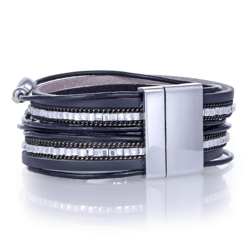 <font size="4"><span style="font-family: "EB Garamond";">Pebble Beads & Black Leather Double Wrap Bracelet With Magnetic Clasp</span></font><div style="position: initial; margin: initial; font-family: "EB Garamond";"><font size="4"><br style="position: initial; margin: initial; font-family: "EB Garamond";"></font></div><div style="position: initial; margin: initial; font-family: "EB Garamond";"><p style="margin: initial; padding: 0px; border: 0px; font-variant-numeric: inherit; font-variant-east-asian: inherit; font-stretch: inherit; line-height: inherit; font-family: "EB Garamond"; vertical-align: baseline; color: rgb(51, 51, 51); position: initial;"><font size="4">Handmade Original Multi-Wrap Gemstone Bracelet with Natural Pearl-Finish Beads.</font></p><p style="margin: initial; padding: 0px; border: 0px; font-variant-numeric: inherit; font-variant-east-asian: inherit; font-stretch: inherit; line-height: inherit; font-family: "EB Garamond"; vertical-align: baseline; color: rgb(51, 51, 51); position: initial;"><font size="4">Handmade, multi-strand natural leather bracelet inlaid with natural square-cut gemstones and strewn with pearl-finish pebble beads.</font></p><p style="margin: initial; padding: 0px; border: 0px; font-variant-numeric: inherit; font-variant-east-asian: inherit; font-stretch: inherit; line-height: inherit; font-family: "EB Garamond"; vertical-align: baseline; color: rgb(51, 51, 51); position: initial;"><font size="4">Glitzy, comfortable and wardrobe-friendly. Perfect for a casual day out or a fancy night out on the town.</font></p></div> Pebble Beads & Black Leather Double Wrap Bracelet With Magnetic Clasp