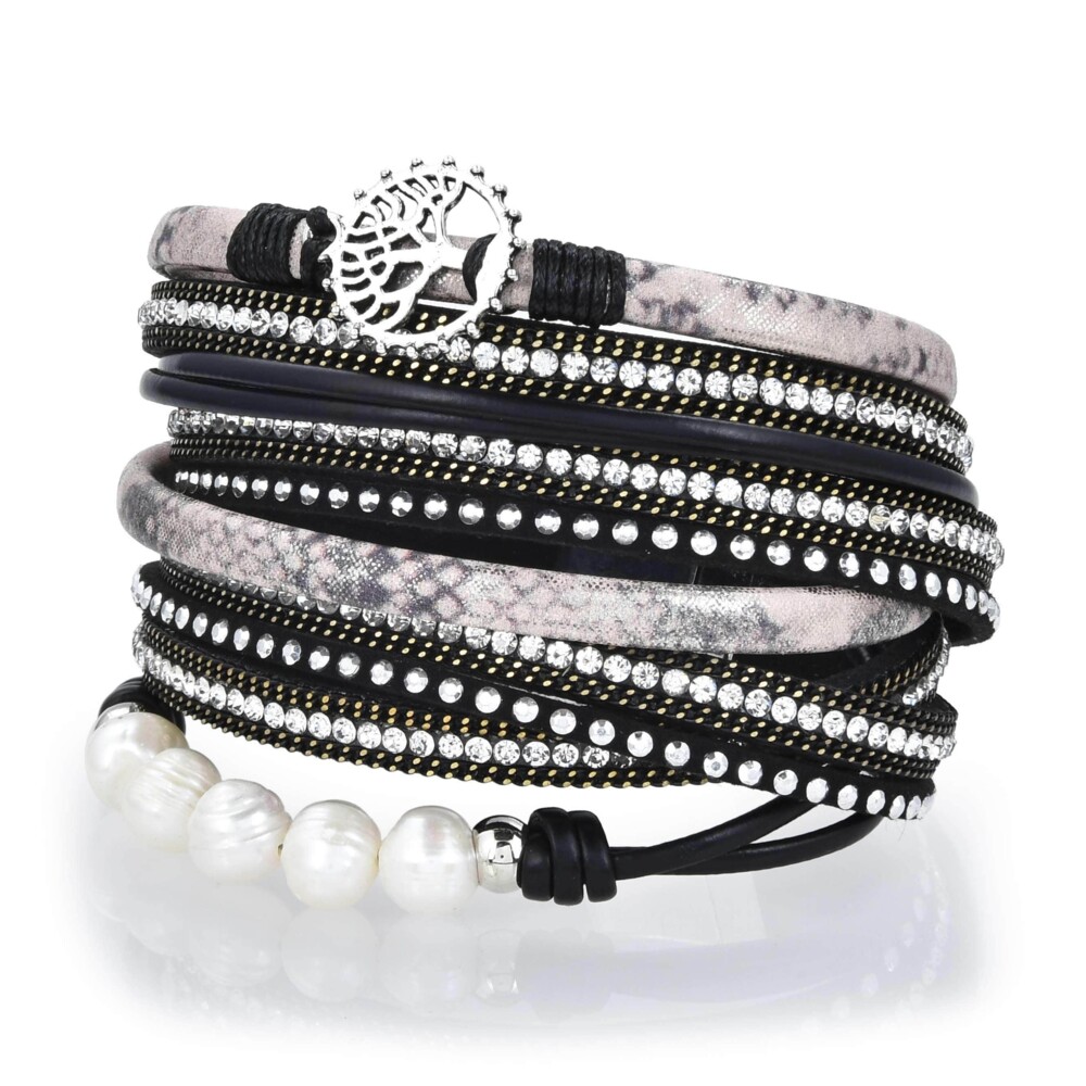 <font size="4"><span style="font-family: "EB Garamond";">Tree Of Life Design Black Leather & Pearls Double Wrap Bracelet With Magnetic Clasp</span></font><div style="position: initial; margin: initial; font-family: "EB Garamond";"><font size="4"><br style="position: initial; margin: initial; font-family: "EB Garamond";"></font></div><div style="position: initial; margin: initial; font-family: "EB Garamond";"><p style="margin: initial; padding: 0px; border: 0px; font-variant-numeric: inherit; font-variant-east-asian: inherit; font-stretch: inherit; line-height: inherit; font-family: "EB Garamond"; vertical-align: baseline; color: rgb(51, 51, 51); position: initial;"><font size="4">5" Handmade Original Multi-Wrap Gemstone Bracelet with a Tree of Life Charm and Natural Pearls.</font></p><p style="margin: initial; padding: 0px; border: 0px; font-variant-numeric: inherit; font-variant-east-asian: inherit; font-stretch: inherit; line-height: inherit; font-family: "EB Garamond"; vertical-align: baseline; color: rgb(51, 51, 51); position: initial;"><font size="4">Handmade, multi-strand natural leather bracelet inlaid with natural gemstones and strewn with fresh water pearls.</font></p><p style="margin: initial; padding: 0px; border: 0px; font-variant-numeric: inherit; font-variant-east-asian: inherit; font-stretch: inherit; line-height: inherit; font-family: "EB Garamond"; vertical-align: baseline; color: rgb(51, 51, 51); position: initial;"><font size="4">Stylish, whimsical and wardrobe-friendly. Perfect for a casual day out or a fancy night out on the town.</font></p><p style="margin: initial; padding: 0px; border: 0px; font-variant-numeric: inherit; font-variant-east-asian: inherit; font-stretch: inherit; line-height: inherit; font-family: "EB Garamond"; vertical-align: baseline; color: rgb(51, 51, 51); position: initial;"><font size="4">Could be worn as a choker.</font></p></div> Tree Of Life Design Black Leather & Pearls Double Wrap Bracelet With Magnetic Clasp