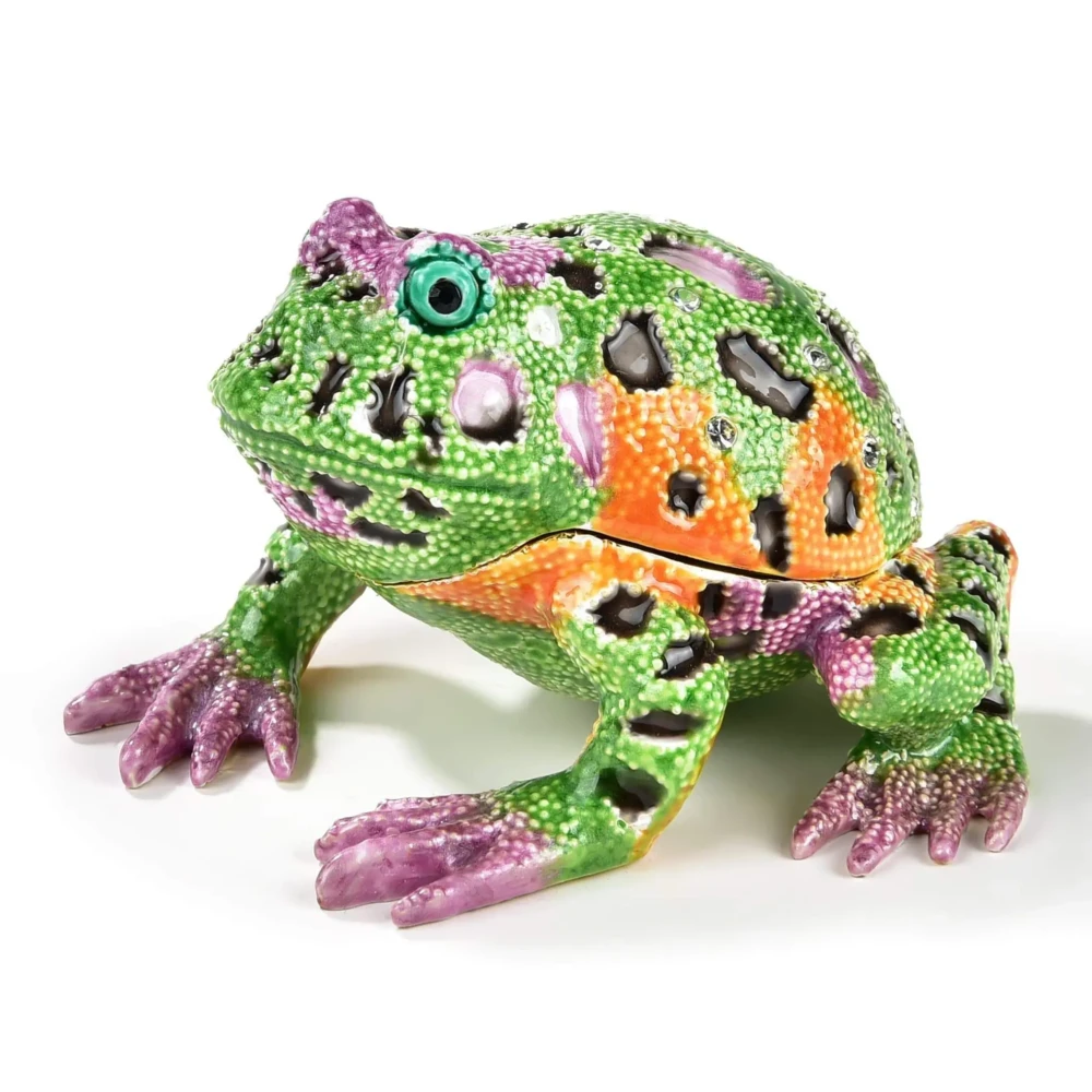 <font size="4"><span style="font-family: "EB Garamond";">Colorful Frog Figurine Jewel Box</span></font><div style="position: initial; margin: initial; font-family: "EB Garamond";"><font size="4"><br style="position: initial; margin: initial; font-family: "EB Garamond";"></font></div><div style="position: initial; margin: initial; font-family: "EB Garamond";"><p style="margin: initial; padding: 0px; border: 0px; font-family: "EB Garamond"; font-stretch: inherit; line-height: inherit; vertical-align: baseline; caret-color: rgb(51, 51, 51); color: rgb(51, 51, 51); text-size-adjust: auto; position: initial;"><font size="4">Enjoy this original, jeweled figurine box made with sparkling crystals.<br style="position: initial; margin: initial; font-family: "EB Garamond";"><br style="position: initial; margin: initial; font-family: "EB Garamond";">This trinket box is glazed with pearlized enamel and is perfect for displaying on your desk, vanity, bedroom, and office. The hand-set crystals bring out a special sparkle to wherever it is displayed.</font></p><p style="margin: initial; padding: 0px; border: 0px; font-family: "EB Garamond"; font-stretch: inherit; line-height: inherit; vertical-align: baseline; caret-color: rgb(51, 51, 51); color: rgb(51, 51, 51); text-size-adjust: auto; position: initial;"><font size="4"><br style="position: initial; margin: initial; font-family: "EB Garamond";">You will find a hidden hinge that opens up a secret compartment for your treasured jewelry, stones, and prized possessions.<br style="position: initial; margin: initial; font-family: "EB Garamond";"><br></font></p><p style="margin: initial; padding: 0px; border: 0px; font-family: "EB Garamond"; font-stretch: inherit; line-height: inherit; vertical-align: baseline; caret-color: rgb(51, 51, 51); color: rgb(51, 51, 51); text-size-adjust: auto; position: initial;"><font size="4">Height: 2 in.</font></p><p style="margin: initial; padding: 0px; border: 0px; font-family: "EB Garamond"; font-stretch: inherit; line-height: inherit; vertical-align: baseline; caret-color: rgb(51, 51, 51); color: rgb(51, 51, 51); text-size-adjust: auto; position: initial;"><font size="4">Length: 3 in.</font></p><p style="margin: initial; padding: 0px; border: 0px; font-family: "EB Garamond"; font-stretch: inherit; line-height: inherit; vertical-align: baseline; caret-color: rgb(51, 51, 51); color: rgb(51, 51, 51); text-size-adjust: auto; position: initial;"><font size="4">Width: 3 in.</font></p><p style="margin: initial; padding: 0px; border: 0px; font-family: "EB Garamond"; font-stretch: inherit; line-height: inherit; vertical-align: baseline; caret-color: rgb(51, 51, 51); color: rgb(51, 51, 51); text-size-adjust: auto; position: initial;"><font size="4">Weight: 220.3 grams.</font></p></div> Colorful Frog Figurine Jewel Box