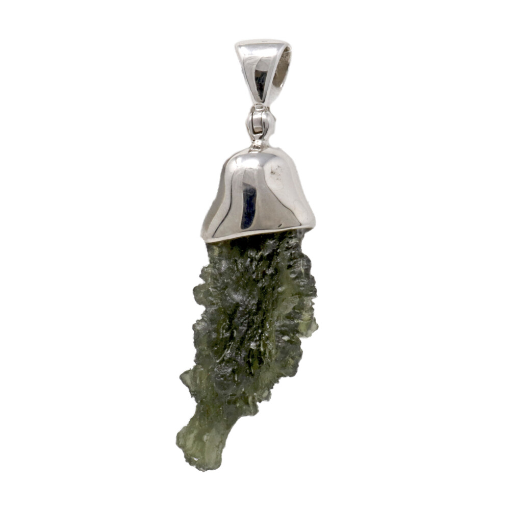 <span></span><span style="font-family: "EB Garamond";">Moldavite Pendant - Raw Freeform With Silver Lantern Top Bezel</span> Moldavite Pendant - Raw Freeform With Silver Lantern Top Bezel