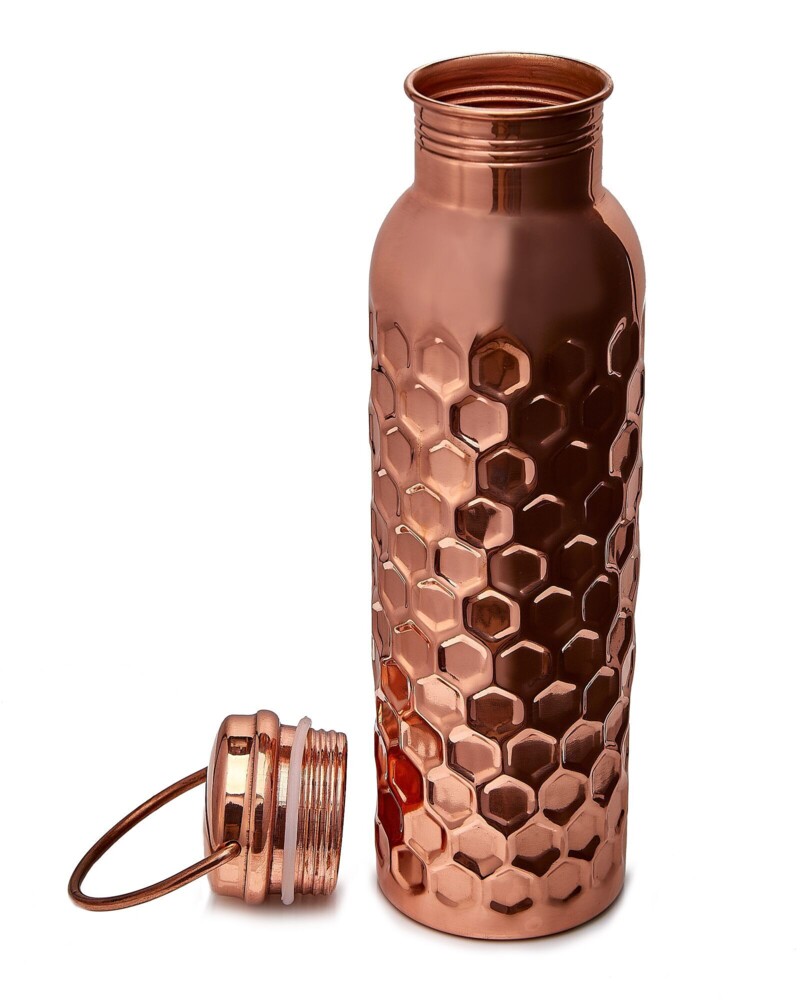 <font size="4"><span style="font-family: "EB Garamond";"><font size="4">Copper Water Bottle - Honeycomb</font></span></font><div style="position: initial; margin: initial; font-family: "EB Garamond";"><p style="margin: initial; font-variant-numeric: normal; font-variant-east-asian: normal; font-stretch: normal; line-height: normal; font-family: "EB Garamond"; color: rgb(0, 0, 0); position: initial;"><font size="4"><br style="font-family: "EB Garamond";"></font></p><p style="margin: initial; font-variant-numeric: normal; font-variant-east-asian: normal; font-stretch: normal; line-height: normal; font-family: "EB Garamond"; color: rgb(0, 0, 0); position: initial;"><font size="4">We care about your health!</font></p><p style="margin: initial; font-variant-numeric: normal; font-variant-east-asian: normal; font-stretch: normal; line-height: normal; font-family: "EB Garamond"; color: rgb(0, 0, 0); position: initial;"><font size="4">This beautiful bottle is designed as a rich mineral vessel to ensure your water receives the optimum nutrients mother earth has to offer. </font></p><p style="margin: initial; font-variant-numeric: normal; font-variant-east-asian: normal; font-stretch: normal; line-height: normal; font-family: "EB Garamond"; color: rgb(0, 0, 0); position: initial;"><font size="4">Copper is an essential trace mineral that is vital to human health. It has antimicrobial, antioxidant, anti-carcinogenic and anti-inflammatory properties</font></p><p style="margin: initial; font-variant-numeric: normal; font-variant-east-asian: normal; font-stretch: normal; line-height: normal; font-family: "EB Garamond"; color: rgb(0, 0, 0); position: initial;"><font size="4">As a conductor of energy, copper is thought to assist the body with repairing tissues, oxygenating the blood, easing arthritis, strengthening the female reproductive system and increasing vitality!</font></p><p style="font-variant-numeric: normal; font-variant-east-asian: normal; font-stretch: normal; line-height: normal; font-family: "EB Garamond"; color: rgb(0, 0, 0); position: initial; margin: initial;"><font size="4">Our goal is to provide the best healing tools for everyone and anyone on their journey of self-love and healing. </font></p></div> Copper Water Bottle - Honeycomb