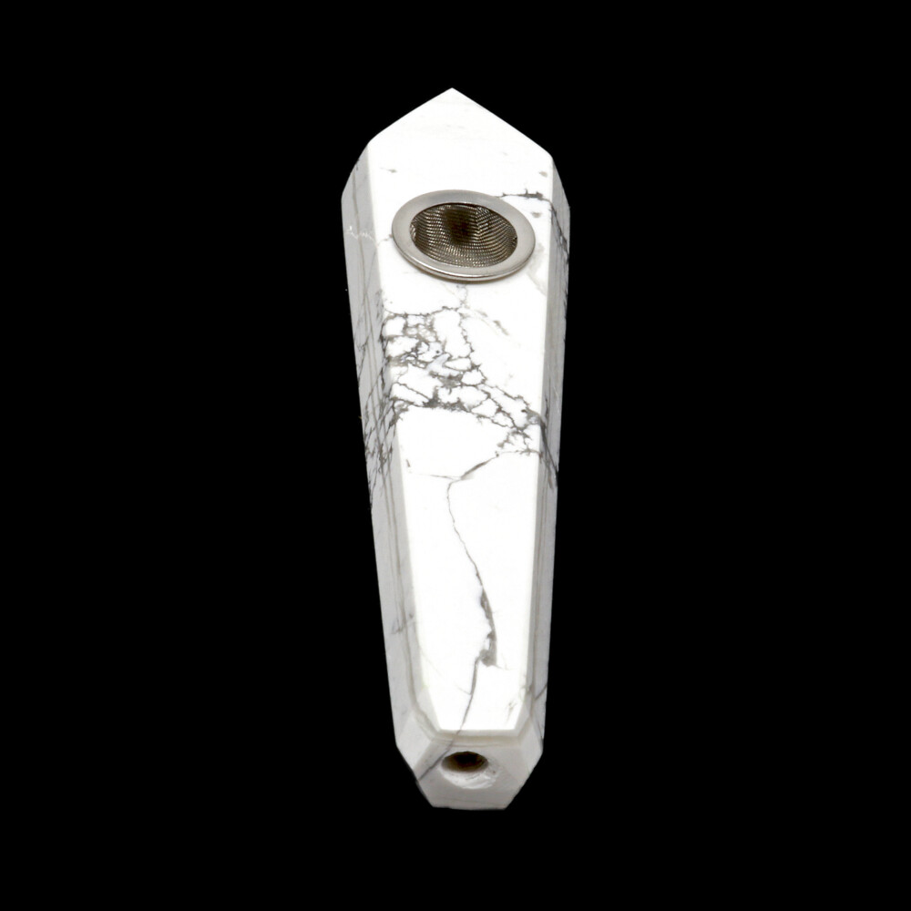 <font size="4" style="position: initial; margin: initial;"><span style="font-family: "EB Garamond"; position: initial; margin: initial;"><font size="4" style="position: initial; margin: initial;">Howlite Pipe</font></span></font><div style="position: initial; margin: initial; font-family: "EB Garamond";"><font size="4" style="position: initial; margin: initial;"><br style="position: initial; margin: initial; font-family: "EB Garamond";"></font></div><div style="position: initial; margin: initial; font-family: "EB Garamond";"><p style="margin: initial; font-variant-numeric: normal; font-variant-east-asian: normal; font-stretch: normal; line-height: normal; font-family: "EB Garamond"; color: rgb(0, 0, 0); position: initial;"><b style="position: initial; margin: initial; font-family: "EB Garamond";"><font size="4" style="position: initial; margin: initial;">HOWLITE</font></b></p><p style="margin: initial; font-variant-numeric: normal; font-variant-east-asian: normal; font-stretch: normal; line-height: normal; font-family: "EB Garamond"; color: rgb(0, 0, 0); position: initial;"><font size="4" style="position: initial; margin: initial;">“Gem of Calmness”</font></p><p style="margin: initial; font-variant-numeric: normal; font-variant-east-asian: normal; font-stretch: normal; line-height: normal; font-family: "EB Garamond"; color: rgb(0, 0, 0); position: initial;"><font size="4" style="position: initial; margin: initial;"><b style="position: initial; margin: initial; font-family: "EB Garamond";">Howlite </b>is naturally white or colorless with fine grey spider web</font></p><p style="margin: initial; font-variant-numeric: normal; font-variant-east-asian: normal; font-stretch: normal; line-height: normal; font-family: "EB Garamond"; color: rgb(0, 0, 0); position: initial;"><font size="4" style="position: initial; margin: initial;">marbling and forms as nodular masses. Scientifically called a calcium</font></p><p style="margin: initial; font-variant-numeric: normal; font-variant-east-asian: normal; font-stretch: normal; line-height: normal; font-family: "EB Garamond"; color: rgb(0, 0, 0); position: initial;"><font size="4" style="position: initial; margin: initial;">borosilicate hydroxide. Sold in its natural state, under the misleading</font></p><p style="margin: initial; font-variant-numeric: normal; font-variant-east-asian: normal; font-stretch: normal; line-height: normal; font-family: "EB Garamond"; color: rgb(0, 0, 0); position: initial;"><font size="4" style="position: initial; margin: initial;">trade names of "white turquoise" or "white buffalo turquoise,"</font></p><p style="margin: initial; font-variant-numeric: normal; font-variant-east-asian: normal; font-stretch: normal; line-height: normal; font-family: "EB Garamond"; color: rgb(0, 0, 0); position: initial;"><font size="4" style="position: initial; margin: initial;">Howlite used in healthy meditation, releases attachments from old</font></p><p style="margin: initial; font-variant-numeric: normal; font-variant-east-asian: normal; font-stretch: normal; line-height: normal; font-family: "EB Garamond"; color: rgb(0, 0, 0); position: initial;"><font size="4" style="position: initial; margin: initial;">emotional pain, from this life or a past life, to the present. Heightens</font></p><p style="margin: initial; font-variant-numeric: normal; font-variant-east-asian: normal; font-stretch: normal; line-height: normal; font-family: "EB Garamond"; color: rgb(0, 0, 0); position: initial;"><font size="4" style="position: initial; margin: initial;">creativity and expands self-expression. Used for pain, strength in</font></p><p style="margin: initial; font-variant-numeric: normal; font-variant-east-asian: normal; font-stretch: normal; line-height: normal; font-family: "EB Garamond"; color: rgb(0, 0, 0); position: initial;"><font size="4" style="position: initial; margin: initial;">bones & insomnia, Howlite helps to bring new ideas into focus and is</font></p><p style="font-variant-numeric: normal; font-variant-east-asian: normal; font-stretch: normal; line-height: normal; font-family: "EB Garamond"; color: rgb(0, 0, 0); position: initial; margin: initial;"><font size="4" style="position: initial; margin: initial;">associated with purity. Crown chakra.</font></p><p style="font-variant-numeric: normal; font-variant-east-asian: normal; font-stretch: normal; line-height: normal; font-family: "EB Garamond"; color: rgb(0, 0, 0); position: initial; margin: initial;"><font size="4" style="position: initial; margin: initial;"><br style="position: initial; margin: initial;"></font></p><p style="font-variant-numeric: normal; font-variant-east-asian: normal; font-stretch: normal; line-height: normal; font-family: "Helvetica Neue"; color: rgb(0, 0, 0); position: initial; margin: initial;"><span style="font-family: "EB Garamond";"><font size="4">As each piece is unique and one of a kind, please allow for variations in size, shape, and color of the stone that you receive. We guarantee the authenticity of this gemstone. Your satisfaction is guaranteed.</font></span></p></div> Howlite Pipe