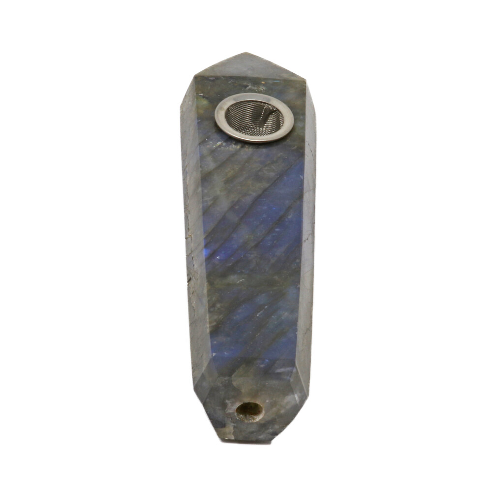 <font size="4"><span style="font-family: "EB Garamond";">Labradorite Pipe</span></font><div style="position: initial; margin: initial; font-family: "EB Garamond";"><font size="4"><br style="position: initial; margin: initial; font-family: "EB Garamond";"></font></div><div style="position: initial; margin: initial; font-family: "EB Garamond";"><p style="margin: initial; font-variant-numeric: normal; font-variant-east-asian: normal; font-stretch: normal; line-height: normal; font-family: "EB Garamond"; color: rgb(0, 0, 0); position: initial;"><b style="position: initial; margin: initial; font-family: "EB Garamond";"><font size="4">LABRADORITE</font></b></p><p style="margin: initial; font-variant-numeric: normal; font-variant-east-asian: normal; font-stretch: normal; line-height: normal; font-family: "EB Garamond"; color: rgb(0, 0, 0); position: initial;"><font size="4">“Gem of Voice”</font></p><p style="margin: initial; font-variant-numeric: normal; font-variant-east-asian: normal; font-stretch: normal; line-height: normal; font-family: "EB Garamond"; color: rgb(0, 0, 0); position: initial;"><font size="4"><b style="position: initial; margin: initial; font-family: "EB Garamond";">Labradorite </b>is a form of feldspar with striated tabular crystallization</font></p><p style="margin: initial; font-variant-numeric: normal; font-variant-east-asian: normal; font-stretch: normal; line-height: normal; font-family: "EB Garamond"; color: rgb(0, 0, 0); position: initial;"><font size="4">patterns. Meaning that with the perfect angle of light hitting the fine</font></p><p style="margin: initial; font-variant-numeric: normal; font-variant-east-asian: normal; font-stretch: normal; line-height: normal; font-family: "EB Garamond"; color: rgb(0, 0, 0); position: initial;"><font size="4">layers, an exhilarating feeling can be achieved by the iridescent</font></p><p style="margin: initial; font-variant-numeric: normal; font-variant-east-asian: normal; font-stretch: normal; line-height: normal; font-family: "EB Garamond"; color: rgb(0, 0, 0); position: initial;"><font size="4">reflections that naturally lie within this mysterious stone. Find yours!</font></p><p style="margin: initial; font-variant-numeric: normal; font-variant-east-asian: normal; font-stretch: normal; line-height: normal; font-family: "EB Garamond"; color: rgb(0, 0, 0); position: initial;"><font size="4">With Labradorite’s iridescent and sometimes rainbow-like flashes of</font></p><p style="margin: initial; font-variant-numeric: normal; font-variant-east-asian: normal; font-stretch: normal; line-height: normal; font-family: "EB Garamond"; color: rgb(0, 0, 0); position: initial;"><font size="4">color, it can be very beneficial in uniting all the chakras. While lighter</font></p><p style="margin: initial; font-variant-numeric: normal; font-variant-east-asian: normal; font-stretch: normal; line-height: normal; font-family: "EB Garamond"; color: rgb(0, 0, 0); position: initial;"><font size="4">shades of blue carry the power of flexibility, relaxation, and balance;</font></p><p style="font-variant-numeric: normal; font-variant-east-asian: normal; font-stretch: normal; line-height: normal; font-family: "EB Garamond"; color: rgb(0, 0, 0); position: initial; margin: initial;"><font size="4">darker shades encourage the power of truth. Mined in Madagascar.</font></p><p style="font-variant-numeric: normal; font-variant-east-asian: normal; font-stretch: normal; line-height: normal; font-family: "EB Garamond"; color: rgb(0, 0, 0); position: initial; margin: initial;"><font size="4"><br style="position: initial; margin: initial; font-family: "EB Garamond";"></font></p><p style="font-variant-numeric: normal; font-variant-east-asian: normal; font-stretch: normal; line-height: normal; font-family: "EB Garamond"; color: rgb(0, 0, 0); position: initial; margin: initial;"><font size="4">As each piece is unique and one of a kind, please allow for variations in size, shape, and color of the stone that you receive. We guarantee the authenticity of this gemstone. Your satisfaction is guaranteed.</font></p></div> Labradorite Pipe