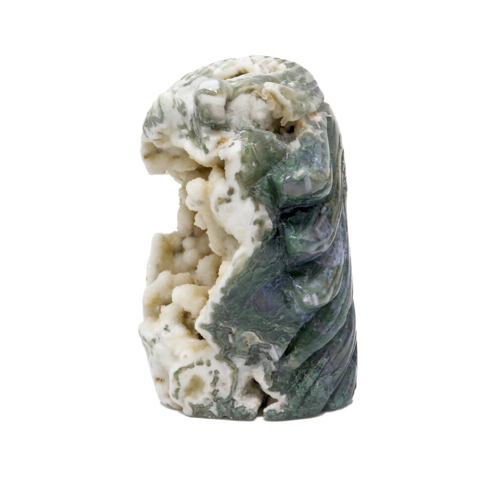 <span></span><span style="font-family: "EB Garamond";">Agate Geode Eagle Head Carving - Moss Agate With White Druze Vugs</span><div style="position: initial; margin: initial;"><br style="position: initial; margin: initial;"></div><div style="position: initial; margin: initial;"><p style="margin: initial; font-variant-numeric: normal; font-variant-east-asian: normal; font-stretch: normal; line-height: normal; font-family: "EB Garamond"; color: rgb(0, 0, 0); position: initial;"><span style="font-weight: 700; position: initial; margin: initial;"><font style="font-size: 1.2rem; line-height: 22px; position: initial; margin: initial;">Lodolite</font></span><span style="font-size: 1.2rem; position: initial; margin: initial;"> is a form of</span></p><p style="margin: initial; font-variant-numeric: normal; font-variant-east-asian: normal; font-stretch: normal; line-height: normal; font-family: "EB Garamond"; color: rgb(0, 0, 0); position: initial;"><font style="font-size: 1.2rem; line-height: 22px; position: initial; margin: initial;">silicon dioxide with natural inclusions that can include chlorite, feldspar</font></p><p style="margin: initial; font-variant-numeric: normal; font-variant-east-asian: normal; font-stretch: normal; line-height: normal; font-family: "EB Garamond"; color: rgb(0, 0, 0); position: initial;"><font style="font-size: 1.2rem; line-height: 22px; position: initial; margin: initial;">and hematite, as well as other minerals that can create red, orange, cream,</font></p><p style="margin: initial; font-variant-numeric: normal; font-variant-east-asian: normal; font-stretch: normal; line-height: normal; font-family: "EB Garamond"; color: rgb(0, 0, 0); position: initial;"><font style="font-size: 1.2rem; line-height: 22px; position: initial; margin: initial;">and green colors. These mineral deposits look like underwater scenes,</font></p><p style="margin: initial; font-variant-numeric: normal; font-variant-east-asian: normal; font-stretch: normal; line-height: normal; font-family: "EB Garamond"; color: rgb(0, 0, 0); position: initial;"><font style="font-size: 1.2rem; line-height: 22px; position: initial; margin: initial;">gardens and landscapes. Lodolite is a great meditation stone. It is said to</font></p><p style="margin: initial; font-variant-numeric: normal; font-variant-east-asian: normal; font-stretch: normal; line-height: normal; font-family: "EB Garamond"; color: rgb(0, 0, 0); position: initial;"><font style="font-size: 1.2rem; line-height: 22px; position: initial; margin: initial;">bring a quiet and gentle strength to the aura, that helps in overcoming</font></p><p style="margin: initial; font-variant-numeric: normal; font-variant-east-asian: normal; font-stretch: normal; line-height: normal; font-family: "EB Garamond"; color: rgb(0, 0, 0); position: initial;"><font style="font-size: 1.2rem; line-height: 22px; position: initial; margin: initial;">personal challenges, inspires bravery, and brings loving energies into your</font></p><p style="margin: initial; font-variant-numeric: normal; font-variant-east-asian: normal; font-stretch: normal; line-height: normal; font-family: "EB Garamond"; color: rgb(0, 0, 0); position: initial;"><font style="font-size: 1.2rem; line-height: 22px; position: initial; margin: initial;">life. Assisting with vibrant energies in the aura to clean the inner soul</font></p><p style="margin: initial; font-variant-numeric: normal; font-variant-east-asian: normal; font-stretch: normal; line-height: normal; font-family: "EB Garamond"; color: rgb(0, 0, 0); position: initial;"><font style="font-size: 1.2rem; line-height: 22px; position: initial; margin: initial;">along with the surroundings.</font></p></div> Agate Geode Eagle Head Carving - Moss Agate With White Druze Vugs