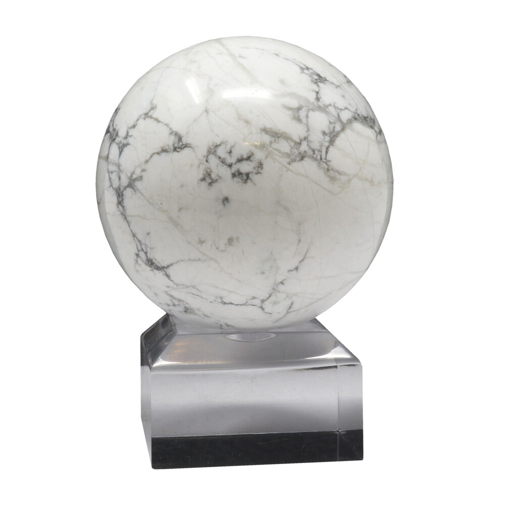 <font size="4"><span style="font-family: "EB Garamond";"><font size="4">Howlite Sphere</font></span></font><div style="position: initial; margin: initial; font-family: "EB Garamond";"><font size="4"><br style="position: initial; margin: initial; font-family: "EB Garamond";"></font></div><div style="position: initial; margin: initial; font-family: "EB Garamond";"><p style="margin: initial; font-variant-numeric: normal; font-variant-east-asian: normal; font-stretch: normal; line-height: normal; font-family: "EB Garamond"; color: rgb(0, 0, 0); position: initial;"><span style="position: initial; margin: initial; font-family: "EB Garamond";"><font size="4">Howlite </font></span><span style="font-size: 1.2rem;">is naturally white or colorless with fine grey spider web</span></p><p style="margin: initial; font-variant-numeric: normal; font-variant-east-asian: normal; font-stretch: normal; line-height: normal; font-family: "EB Garamond"; color: rgb(0, 0, 0); position: initial;"><font size="4">marbling and forms as nodular masses. Scientifically called a calcium</font></p><p style="margin: initial; font-variant-numeric: normal; font-variant-east-asian: normal; font-stretch: normal; line-height: normal; font-family: "EB Garamond"; color: rgb(0, 0, 0); position: initial;"><font size="4">borosilicate hydroxide. Sold in its natural state, under the misleading</font></p><p style="margin: initial; font-variant-numeric: normal; font-variant-east-asian: normal; font-stretch: normal; line-height: normal; font-family: "EB Garamond"; color: rgb(0, 0, 0); position: initial;"><font size="4">trade names of "white turquoise" or "white buffalo turquoise,"</font></p><p style="margin: initial; font-variant-numeric: normal; font-variant-east-asian: normal; font-stretch: normal; line-height: normal; font-family: "EB Garamond"; color: rgb(0, 0, 0); position: initial;"><font size="4">Howlite used in healthy meditation, releases attachments from old</font></p><p style="margin: initial; font-variant-numeric: normal; font-variant-east-asian: normal; font-stretch: normal; line-height: normal; font-family: "EB Garamond"; color: rgb(0, 0, 0); position: initial;"><font size="4">emotional pain, from this life or a past life, to the present. Heightens</font></p><p style="margin: initial; font-variant-numeric: normal; font-variant-east-asian: normal; font-stretch: normal; line-height: normal; font-family: "EB Garamond"; color: rgb(0, 0, 0); position: initial;"><font size="4">creativity and expands self-expression. Used for pain, strength in</font></p><p style="margin: initial; font-variant-numeric: normal; font-variant-east-asian: normal; font-stretch: normal; line-height: normal; font-family: "EB Garamond"; color: rgb(0, 0, 0); position: initial;"><font size="4">bones & insomnia, Howlite helps to bring new ideas into focus and is</font></p><p style="font-variant-numeric: normal; font-variant-east-asian: normal; font-stretch: normal; line-height: normal; font-family: "EB Garamond"; color: rgb(0, 0, 0); position: initial; margin: initial;"><font size="4">associated with purity. Crown chakra.</font></p><p style="font-variant-numeric: normal; font-variant-east-asian: normal; font-stretch: normal; line-height: normal; font-family: "EB Garamond"; color: rgb(0, 0, 0); position: initial; margin: initial;"><font size="4"><br style="position: initial; margin: initial; font-family: "EB Garamond";"></font></p><p style="font-variant-numeric: normal; font-variant-east-asian: normal; font-stretch: normal; line-height: normal; font-family: "EB Garamond"; color: rgb(38, 38, 38); position: initial; margin: initial;"><span style="font-kerning: none; position: initial; margin: initial; font-family: "EB Garamond";"><span style="position: initial; margin: initial; font-family: "EB Garamond";"><font size="4" style="">As each piece is unique and one of a kind, please allow for variations in size, shape, and color of the stone that you receive. We guarantee the authenticity of this gemstone. Your satisfaction is guaranteed.</font></span></span></p></div> Howlite Sphere