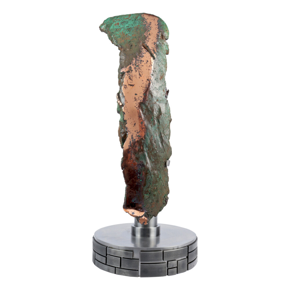 <span style="font-family: "EB Garamond"; color: rgb(0, 0, 0);"><font style="font-family: "EB Garamond"; color: rgb(0, 0, 0);" size="4">Natural Native Michigan Float Copper Arc with Daolite Inclusions On Custom Rotating Stand with Geometric Mosaic Matrix</font></span><div style="font-family: "EB Garamond"; color: rgb(0, 0, 0);"><font face="EB Garamond" style="font-family: "EB Garamond"; color: rgb(0, 0, 0);" size="4">This Michigan Copper is a stunning piece that draws attention wherever is goes, its unique shape gives it an abstract feel & warm copper penny color with the rich green of the daolite on a steel geometric stand creates a sleek, modern look. </font></div><div style="font-family: "EB Garamond"; color: rgb(0, 0, 0);"><font face="EB Garamond" style="font-family: "EB Garamond"; color: rgb(0, 0, 0);" size="4">Copper can combat lethargy, restlessness, & non-acceptance of ones self. It also opens & activates the base and sacral chakras, advancing & stabilizing the energies of intuition, vitality & optimism. </font></div> Natural Float Copper Arc On Custom Rotating Stand