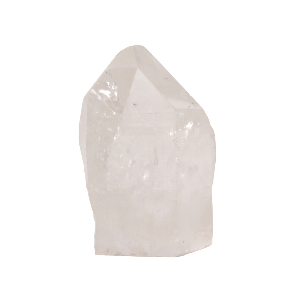 <span style="font-family: "EB Garamond"; position: initial; margin: initial;"><span style="font-family: "EB Garamond";"><font size="4">Quartz is a fairly common but beautiful stone that comes in an extensive variety of colors. This specific Quartz with unpolished sides and a cut base is a cloudy white color and channels universal energy. This stone enhances thoughts, healing, meditation, and assists with channeling. Also known as the gem of Amplification for its many uses and variety. </font></span></span><br style="position: initial; margin: initial;"> Quartz Point - Cut Base With Unpolished Sides