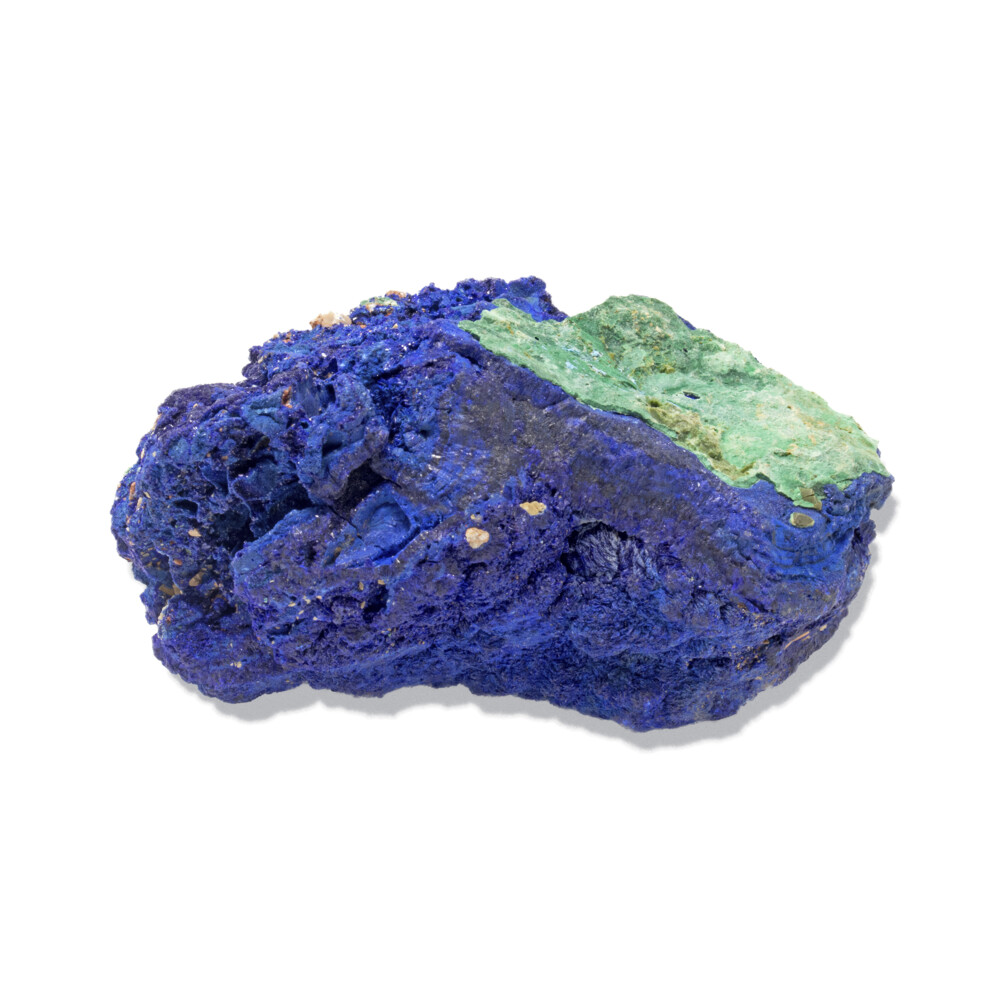 <span style="font-family: "EB Garamond";"><font size="4"><span style="font-family: "EB Garamond";"><font size="4">This nearly pure azurite specimen has a flat bottom side comprised of a small layer of malachite.</font></span></font></span> Azurite Malachite Specimen From Morenci, Arizona