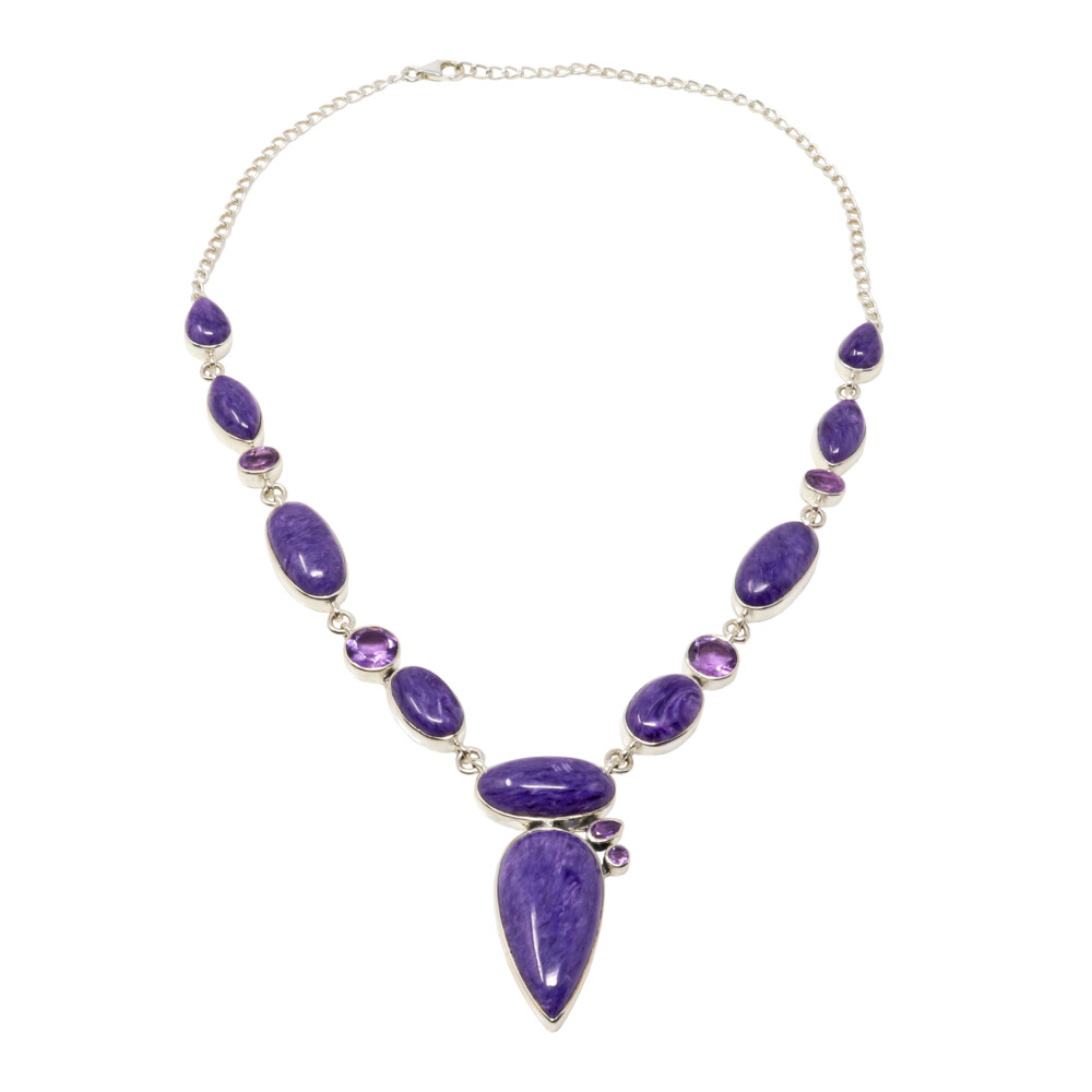 Charoite Necklace - Geometric With Faceted Amethyst