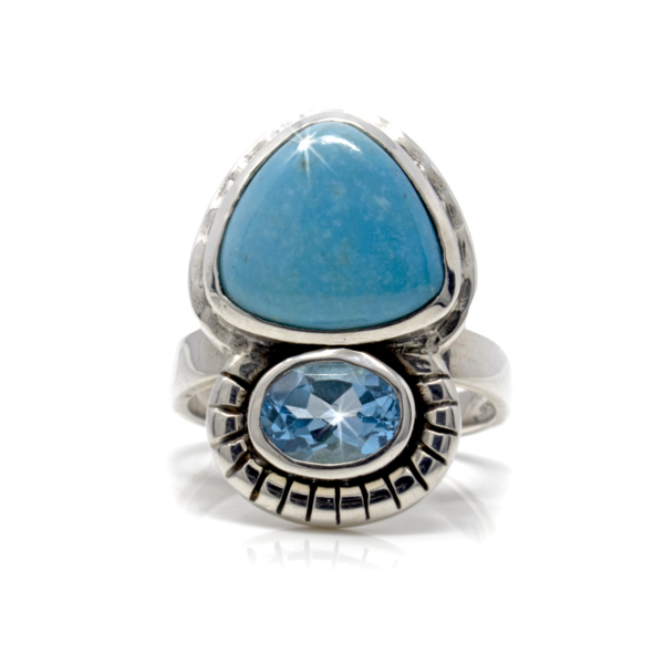 Closeup photo of Mexican Turquoise Ring Size 9 With Oval Blue Topaz