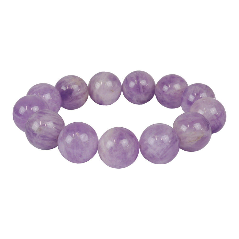 <font size="4"><span style="font-family: "EB Garamond";">Amethyst Bracelet 16mm Round</span></font><div style="position: initial; margin: initial; font-family: "EB Garamond";"><p style="margin: initial; font-variant-numeric: normal; font-variant-east-asian: normal; font-stretch: normal; line-height: normal; font-family: "EB Garamond"; color: rgb(0, 0, 0); position: initial;"><span style="position: initial; margin: initial; font-family: "EB Garamond";"><font size="4">Amethyst </font></span><span style="font-size: 1.2rem;">is a variety of quartz and derives its purple color from large</span></p><p style="margin: initial; font-variant-numeric: normal; font-variant-east-asian: normal; font-stretch: normal; line-height: normal; font-family: "EB Garamond"; color: rgb(0, 0, 0); position: initial;"><font size="4">trace quantities of the mineral magnesium sulfur, along with micro</font></p><p style="margin: initial; font-variant-numeric: normal; font-variant-east-asian: normal; font-stretch: normal; line-height: normal; font-family: "EB Garamond"; color: rgb(0, 0, 0); position: initial;"><font size="4">quantities of various minerals found within the molten earth around</font></p><p style="margin: initial; font-variant-numeric: normal; font-variant-east-asian: normal; font-stretch: normal; line-height: normal; font-family: "EB Garamond"; color: rgb(0, 0, 0); position: initial;"><font size="4">the “vug” during crystallization. Each Amethyst crystal forms as a</font></p><p style="margin: initial; font-variant-numeric: normal; font-variant-east-asian: normal; font-stretch: normal; line-height: normal; font-family: "EB Garamond"; color: rgb(0, 0, 0); position: initial;"><font size="4">six-sided prism, ending (terminating) in a six-sided pyramid. Traditionally</font></p><p style="margin: initial; font-variant-numeric: normal; font-variant-east-asian: normal; font-stretch: normal; line-height: normal; font-family: "EB Garamond"; color: rgb(0, 0, 0); position: initial;"><font size="4">believed to prevent intoxication by crushing and placing in wine</font></p><p style="margin: initial; font-variant-numeric: normal; font-variant-east-asian: normal; font-stretch: normal; line-height: normal; font-family: "EB Garamond"; color: rgb(0, 0, 0); position: initial;"><font size="4">glasses. Amethyst holds transformative energy, and is also used as</font></p><p style="margin: initial; font-variant-numeric: normal; font-variant-east-asian: normal; font-stretch: normal; line-height: normal; font-family: "EB Garamond"; color: rgb(0, 0, 0); position: initial;"><font size="4">protection for travelers. Amethyst brings energies of calm, balance,</font></p><p style="font-variant-numeric: normal; font-variant-east-asian: normal; font-stretch: normal; line-height: normal; font-family: "EB Garamond"; color: rgb(0, 0, 0); position: initial; margin: initial;"><font size="4">courage, sobriety and inner strength.</font></p><p style="font-variant-numeric: normal; font-variant-east-asian: normal; font-stretch: normal; line-height: normal; font-family: "EB Garamond"; color: rgb(0, 0, 0); position: initial; margin: initial;"><font size="4"><br style="position: initial; margin: initial; font-family: "EB Garamond";"></font></p><p style="font-variant-numeric: normal; font-variant-east-asian: normal; font-stretch: normal; line-height: normal; font-family: "EB Garamond"; color: rgb(0, 0, 0); position: initial; margin: initial;"><font size="4">Each item is unique and one of a kind. Nature's treasures do vary in their shape and color.</font></p></div> Amethyst Bracelet 16mm Round