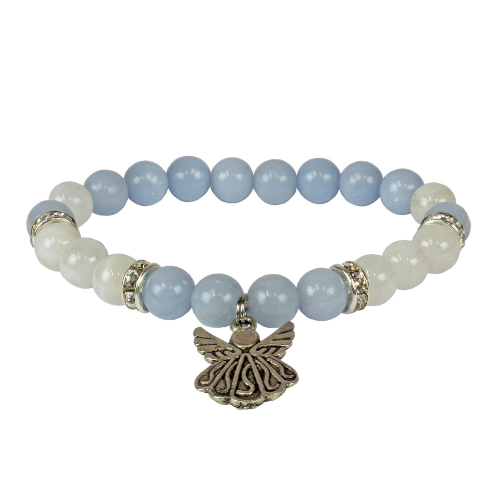 <font size="4" style="position: initial; margin: initial;"><span style="font-family: "EB Garamond"; position: initial; margin: initial;">Angelite & Rainbow Moonstone Bracelet 8mm With Angel Charm</span></font><div style="position: initial; margin: initial; font-family: "EB Garamond";"><p style="margin: initial; font-variant-numeric: normal; font-variant-east-asian: normal; font-stretch: normal; line-height: normal; font-family: "EB Garamond"; color: rgb(0, 0, 0); position: initial;"><font size="4" style="position: initial; margin: initial;"><br style="position: initial; margin: initial;"></font></p><p style="margin: initial; font-variant-numeric: normal; font-variant-east-asian: normal; font-stretch: normal; line-height: normal; font-family: "EB Garamond"; color: rgb(0, 0, 0); position: initial;"><font size="4" style="position: initial; margin: initial;">Angelite is said to attract divine intervention through angel communication.</font></p><p style="margin: initial; font-variant-numeric: normal; font-variant-east-asian: normal; font-stretch: normal; line-height: normal; font-family: "EB Garamond"; color: rgb(0, 0, 0); position: initial;"><font size="4" style="position: initial; margin: initial;">It helps a person to speak with compassion and honesty. It is said to</font></p><p style="font-variant-numeric: normal; font-variant-east-asian: normal; font-stretch: normal; line-height: normal; font-family: "EB Garamond"; color: rgb(0, 0, 0); position: initial; margin: initial;"><font size="4" style="position: initial; margin: initial;">balance excessive talking and helps one to be a better listener.</font></p><p style="font-variant-numeric: normal; font-variant-east-asian: normal; font-stretch: normal; line-height: normal; font-family: "EB Garamond"; color: rgb(0, 0, 0); position: initial; margin: initial;"><font size="4" style="position: initial; margin: initial;"><br style="position: initial; margin: initial; font-family: "EB Garamond";"></font></p><p style="margin: initial; font-variant-numeric: normal; font-variant-east-asian: normal; font-stretch: normal; line-height: normal; font-family: "EB Garamond"; color: rgb(0, 0, 0); position: initial;"><font size="4" style="position: initial; margin: initial;">Moonstone is a highly valued gemstone for these reasons: brings</font></p><p style="margin: initial; font-variant-numeric: normal; font-variant-east-asian: normal; font-stretch: normal; line-height: normal; font-family: "EB Garamond"; color: rgb(0, 0, 0); position: initial;"><font size="4" style="position: initial; margin: initial;">good fortune, assists in foretelling the future, enhances intuition,</font></p><p style="margin: initial; font-variant-numeric: normal; font-variant-east-asian: normal; font-stretch: normal; line-height: normal; font-family: "EB Garamond"; color: rgb(0, 0, 0); position: initial;"><font size="4" style="position: initial; margin: initial;">promotes inspiration, brings success in love as well as business matters,</font></p><p style="font-variant-numeric: normal; font-variant-east-asian: normal; font-stretch: normal; line-height: normal; font-family: "EB Garamond"; color: rgb(0, 0, 0); position: initial; margin: initial;"><font size="4" style="position: initial; margin: initial;">offers protection on land and at sea.</font></p><p style="font-variant-numeric: normal; font-variant-east-asian: normal; font-stretch: normal; line-height: normal; font-family: "EB Garamond"; color: rgb(0, 0, 0); position: initial; margin: initial;"><span style="color: rgb(34, 34, 34); font-size: 16.8px; position: initial; margin: initial;">Every stone is unique and one of a kind. Nature's treasures do vary in their shape and color.</span><font size="4" style="position: initial; margin: initial;"><br style="position: initial; margin: initial;"></font></p></div> Angelite & Rainbow Moonstone Bracelet 8mm With Angel Charm