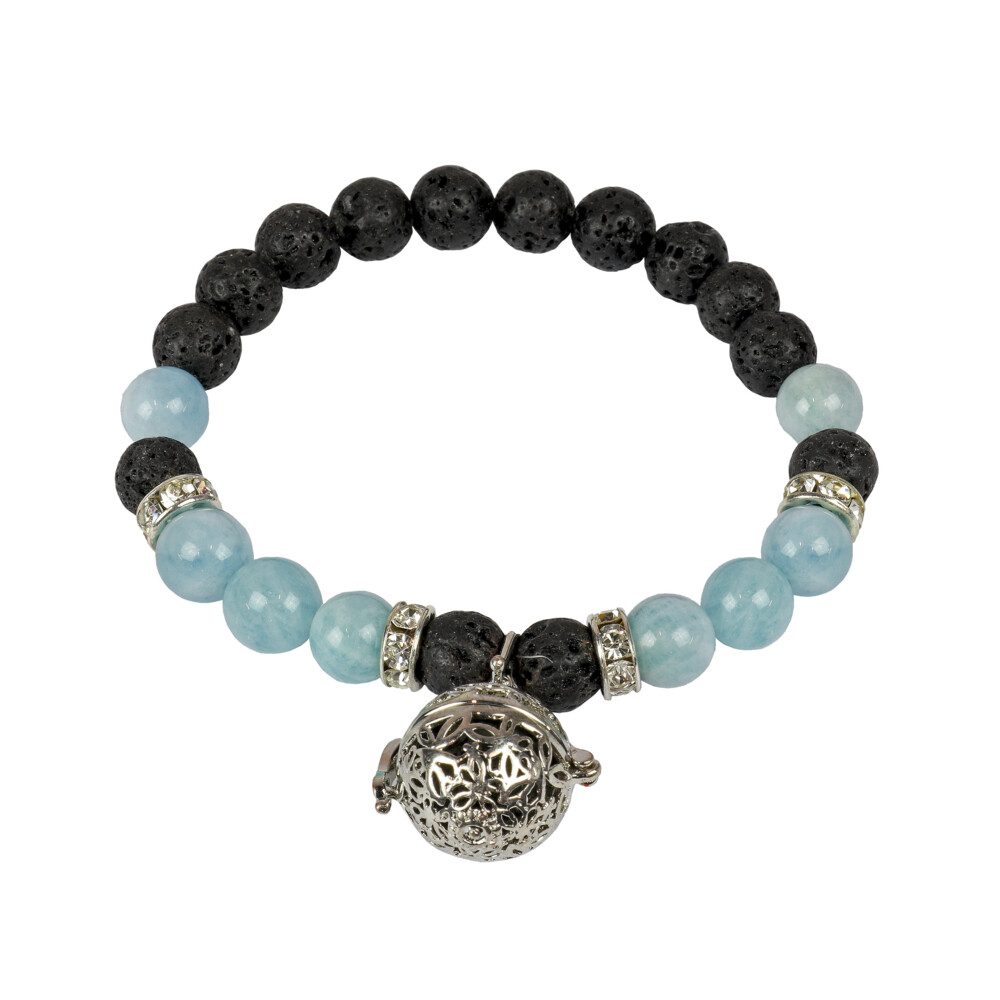 <font style="font-size: 16.8px; line-height: 22px; font-family: "EB Garamond"; position: initial; margin: initial;">Aquamarine & Lava Beaded Bracelet With Lava Bead Infuser</font><div style="font-size: 16.8px; position: initial; margin: initial; font-family: "EB Garamond";"><p style="margin: initial; line-height: normal; color: rgb(0, 0, 0); font-variant-numeric: normal; font-variant-east-asian: normal; font-stretch: normal; position: initial;"><font style="font-size: 1.2rem; line-height: 22px; position: initial; margin: initial;">“</font><span style="font-size: 1.2rem; position: initial; margin: initial;">Gem of Eternal Youth”</span></p><p style="margin: initial; line-height: normal; color: rgb(0, 0, 0); font-variant-numeric: normal; font-variant-east-asian: normal; font-stretch: normal; position: initial;"><span style="position: initial; margin: initial;"><font style="font-size: 1.2rem; line-height: 22px; position: initial; margin: initial;">Aquamarine: </font></span><span style="font-size: 1.2rem; position: initial; margin: initial;">usually a bluish–green color; its name is rooted in Latin</span></p><p style="margin: initial; line-height: normal; color: rgb(0, 0, 0); font-variant-numeric: normal; font-variant-east-asian: normal; font-stretch: normal; position: initial;"><font style="font-size: 1.2rem; line-height: 22px; position: initial; margin: initial;">meaning “blue sea”. Aquamarine is a Beryl with Beryllium & aluminum</font></p><p style="margin: initial; line-height: normal; color: rgb(0, 0, 0); font-variant-numeric: normal; font-variant-east-asian: normal; font-stretch: normal; position: initial;"><font style="font-size: 1.2rem; line-height: 22px; position: initial; margin: initial;">silicate. Beryl: mineral that grows hexagonal in nature, its crystal habits are</font></p><p style="margin: initial; line-height: normal; color: rgb(0, 0, 0); font-variant-numeric: normal; font-variant-east-asian: normal; font-stretch: normal; position: initial;"><font style="font-size: 1.2rem; line-height: 22px; position: initial; margin: initial;">either prismatic, elongated or flattened. The transparency & translucence</font></p><p style="margin: initial; line-height: normal; color: rgb(0, 0, 0); font-variant-numeric: normal; font-variant-east-asian: normal; font-stretch: normal; position: initial;"><font style="font-size: 1.2rem; line-height: 22px; position: initial; margin: initial;">make the Beryl look very glassy adding to the overall beauty of the stone.</font></p><p style="margin: initial; line-height: normal; color: rgb(0, 0, 0); font-variant-numeric: normal; font-variant-east-asian: normal; font-stretch: normal; position: initial;"><font style="font-size: 1.2rem; line-height: 22px; position: initial; margin: initial;">With a hardness of 7.5-8.0 makes it perfect for jewelry. In ancient lore,</font></p><p style="margin: initial; line-height: normal; color: rgb(0, 0, 0); font-variant-numeric: normal; font-variant-east-asian: normal; font-stretch: normal; position: initial;"><font style="font-size: 1.2rem; line-height: 22px; position: initial; margin: initial;">Aquamarine was believed to be the treasure of mermaids, & was used by</font></p><p style="margin: initial; line-height: normal; color: rgb(0, 0, 0); font-variant-numeric: normal; font-variant-east-asian: normal; font-stretch: normal; position: initial;"><font style="font-size: 1.2rem; line-height: 22px; position: initial; margin: initial;">sailors as a talisman of good luck, fearlessness & protection. Evoking the</font></p><p style="margin: initial; line-height: normal; color: rgb(0, 0, 0); font-variant-numeric: normal; font-variant-east-asian: normal; font-stretch: normal; position: initial;"><font style="font-size: 1.2rem; line-height: 22px; position: initial; margin: initial;">purity of crystalline waters, the exhilaration & relaxation of the sea; it is</font></p><p style="margin: initial; line-height: normal; color: rgb(0, 0, 0); font-variant-numeric: normal; font-variant-east-asian: normal; font-stretch: normal; position: initial;"><font style="font-size: 1.2rem; line-height: 22px; position: initial; margin: initial;">calming, soothing, cleansing, & inspires truth, trust & letting go.</font></p><p style="margin: initial; line-height: normal; color: rgb(0, 0, 0); font-variant-numeric: normal; font-variant-east-asian: normal; font-stretch: normal; position: initial;"><font style="font-size: 1.2rem; line-height: 22px; position: initial; margin: initial;"><span style="color: rgb(34, 34, 34); font-size: 16.8px; position: initial; margin: initial;">Every stone is unique and one of a kind. Nature's treasures do vary in their shape and color.</span><br style="position: initial; margin: initial;"></font></p></div> Aquamarine & Lava Beaded Bracelet With Lava Bead Infuser