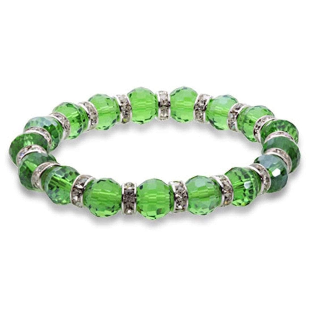 <div style="position: initial; margin: initial;"><font size="4"><span style="font-family: "EB Garamond"; position: initial; margin: initial;">Crystal Bracelet - Dark Peridot </span><span style="font-family: "EB Garamond"; position: initial; margin: initial;">Color</span></font><br style="position: initial; margin: initial;"></div><div style="position: initial; margin: initial; font-family: "EB Garamond";"><span style="font-family: "EB Garamond"; position: initial; margin: initial;"><font size="4"><br style="position: initial; margin: initial; font-family: "EB Garamond";"></font></span></div><div style="position: initial; margin: initial;"><span style="position: initial; margin: initial;"><font style=""><p style="margin: initial; padding: 0px; border: 0px; font-variant-numeric: inherit; font-variant-east-asian: inherit; font-stretch: inherit; line-height: inherit; vertical-align: baseline; position: initial;"><font style=""><font color="#333333" face="EB Garamond" size="4">Each glass bead is faceted and sparkles as the light touches it. The beads are </font><font color="#333333" face="EB Garamond"><span style="font-size: 16.8px;">separated</span></font><font color="#333333" face="EB Garamond" size="4"> by channel-set cubic zirconia crystals encased in rhodium plated spacers.</font></font></p><p style="margin: initial; padding: 0px; border: 0px; font-variant-numeric: inherit; font-variant-east-asian: inherit; font-stretch: inherit; line-height: inherit; vertical-align: baseline; position: initial;"><font style=""><font color="#333333" face="EB Garamond" size="4">This glass bracelet is perfect for a casual day with your friends, or a piece of </font><font color="#333333" face="EB Garamond"><span style="font-size: 16.8px;">jewelry</span></font><font color="#333333" face="EB Garamond" size="4"> perfect for a formal event.</font></font></p><p style="font-size: large; font-family: "EB Garamond"; margin: initial; padding: 0px; border: 0px; font-variant-numeric: inherit; font-variant-east-asian: inherit; font-stretch: inherit; line-height: inherit; vertical-align: baseline; color: rgb(51, 51, 51); position: initial;"><font size="4">This bracelet is comfortable as it is secured by a strong elastic band that allows it to sit comfortably on most adult wrists and expand as needed.</font></p><p style="font-size: large; font-family: "EB Garamond"; margin: initial; padding: 0px; border: 0px; font-variant-numeric: inherit; font-variant-east-asian: inherit; font-stretch: inherit; line-height: inherit; vertical-align: baseline; color: rgb(51, 51, 51); position: initial;"><font size="4">Bracelet length - 8"</font></p></font></span></div> Crystal Bracelet - Dark Peridot Color