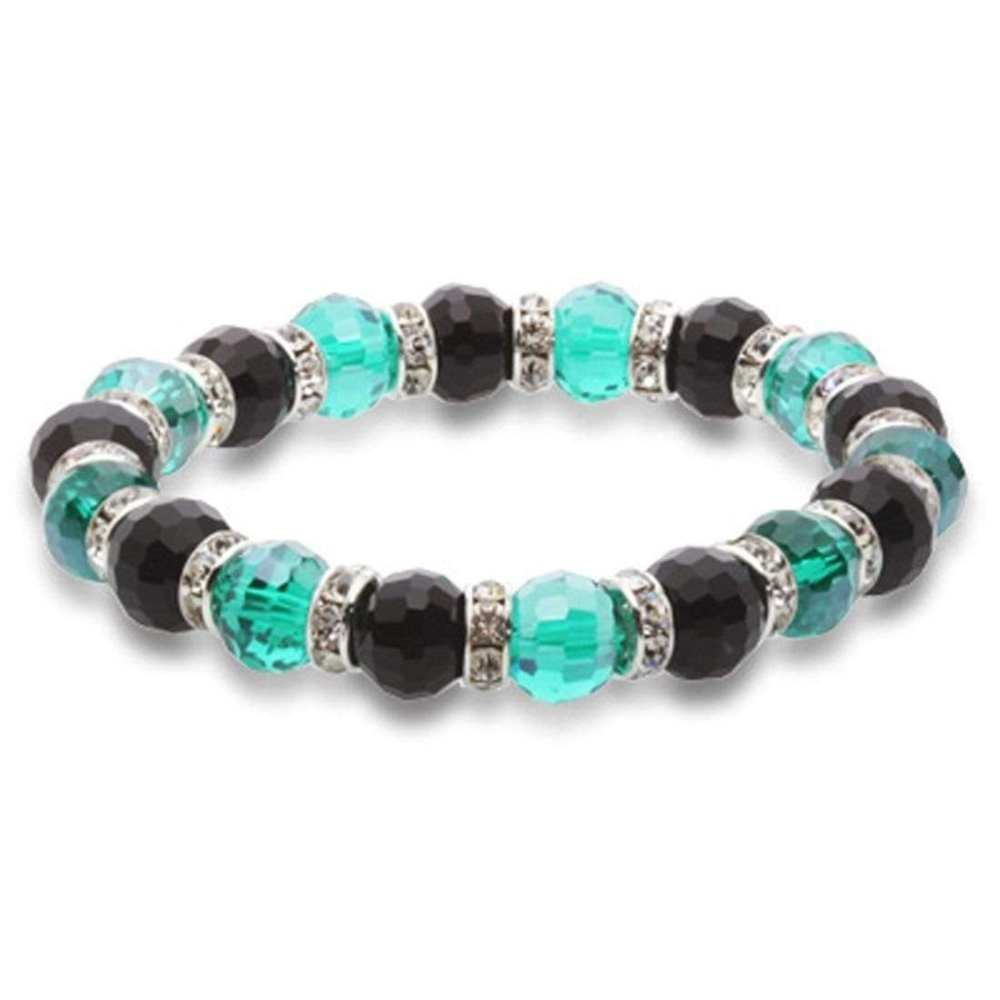 <font size="4" style="position: initial; margin: initial;"><span style="font-family: "EB Garamond"; position: initial; margin: initial;">Crystal Bracelet - Black & Teal </span></font><span style="font-family: "EB Garamond"; font-size: 16.8px; position: initial; margin: initial;">Color</span><div style="position: initial; margin: initial; font-family: "EB Garamond";"><br style="position: initial; margin: initial; font-family: "EB Garamond";"></div><div style="position: initial; margin: initial; font-family: "EB Garamond";"><p style="margin: initial; padding: 0px; border: 0px; font-variant-numeric: inherit; font-variant-east-asian: inherit; font-stretch: inherit; line-height: inherit; vertical-align: baseline; position: initial; font-family: "EB Garamond";"><font style="position: initial; margin: initial; font-family: "EB Garamond";"><font size="4" style="position: initial; margin: initial; font-family: "EB Garamond";">Each glass bead is faceted and sparkles as the light touches it. The beads are </font><font style="position: initial; margin: initial; font-family: "EB Garamond";"><span style="font-size: 16.8px; position: initial; margin: initial; font-family: "EB Garamond";">separated</span></font><font size="4" style="position: initial; margin: initial; font-family: "EB Garamond";"> by channel-set cubic zirconia crystals encased in rhodium plated spacers.</font></font></p><p style="margin: initial; padding: 0px; border: 0px; font-variant-numeric: inherit; font-variant-east-asian: inherit; font-stretch: inherit; line-height: inherit; vertical-align: baseline; position: initial; font-family: "EB Garamond";"><font style="position: initial; margin: initial; font-family: "EB Garamond";"><font size="4" style="position: initial; margin: initial; font-family: "EB Garamond";">This glass bracelet is perfect for a casual day with your friends, or a piece of </font><font style="position: initial; margin: initial; font-family: "EB Garamond";"><span style="font-size: 16.8px; position: initial; margin: initial; font-family: "EB Garamond";">jewelry</span></font><font size="4" style="position: initial; margin: initial; font-family: "EB Garamond";"> perfect for a formal event.</font></font></p><p style="font-family: "EB Garamond"; margin: initial; padding: 0px; border: 0px; font-variant-numeric: inherit; font-variant-east-asian: inherit; font-stretch: inherit; line-height: inherit; vertical-align: baseline; color: rgb(51, 51, 51); position: initial;"><font size="4" style="position: initial; margin: initial;">This bracelet is comfortable as it is secured by a strong elastic band that allows it to sit comfortably on most adult wrists and expand as needed.</font></p><p style="font-family: "EB Garamond"; margin: initial; padding: 0px; border: 0px; font-variant-numeric: inherit; font-variant-east-asian: inherit; font-stretch: inherit; line-height: inherit; vertical-align: baseline; color: rgb(51, 51, 51); position: initial;"><font size="4" style="position: initial; margin: initial;">Bracelet length - 8"</font></p></div> Crystal Bracelet - Black & Teal Color