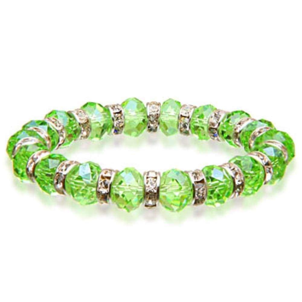 <span style="font-family: "EB Garamond";">Crystal Bracelet </span><div style="position: initial; margin: initial; font-family: "EB Garamond";"><br style="position: initial; margin: initial;"></div><div style="position: initial; margin: initial;"><p style="margin: initial; padding: 0px; border: 0px; font-variant-numeric: inherit; font-variant-east-asian: inherit; font-stretch: inherit; line-height: inherit; vertical-align: baseline; position: initial;"><font style=""><font color="#333333" face="EB Garamond" size="4">Each glass bead is faceted and sparkles as the light touches it. The beads are </font><font color="#333333" face="EB Garamond"><span style="font-size: 16.8px;">separated</span></font><font color="#333333" face="EB Garamond" size="4"> by channel-set cubic zirconia crystals encased in rhodium plated spacers.</font></font></p><p style="margin: initial; padding: 0px; border: 0px; font-variant-numeric: inherit; font-variant-east-asian: inherit; font-stretch: inherit; line-height: inherit; vertical-align: baseline; position: initial;"><font style=""><font color="#333333" face="EB Garamond" size="4">This glass bracelet is perfect for a casual day with your friends, or a piece of </font><font color="#333333" face="EB Garamond"><span style="font-size: 16.8px;">jewelry</span></font><font color="#333333" face="EB Garamond" size="4"> perfect for a formal event.</font></font></p><p style="margin: initial; padding: 0px; border: 0px; font-variant-numeric: inherit; font-variant-east-asian: inherit; font-stretch: inherit; line-height: inherit; font-family: "EB Garamond"; vertical-align: baseline; color: rgb(51, 51, 51); position: initial;"><font size="4">This bracelet is comfortable as it is secured by a strong elastic band that allows it to sit comfortably on most adult wrists and expand as needed.</font></p><p style="margin: initial; padding: 0px; border: 0px; font-variant-numeric: inherit; font-variant-east-asian: inherit; font-stretch: inherit; line-height: inherit; font-family: "EB Garamond"; vertical-align: baseline; color: rgb(51, 51, 51); position: initial;"><font size="4">Bracelet length - 8"</font></p></div> Crystal Bracelet - Peridot Color