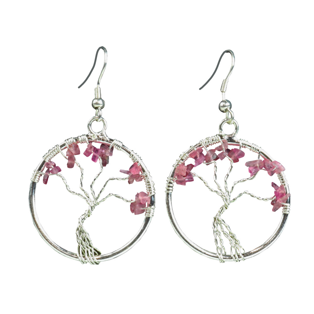 <div style="position: initial; margin: initial; font-family: "EB Garamond";"><font size="4"><span style="font-family: "EB Garamond"; position: initial; margin: initial;">Pink Tourmaline Tree Of Life Earrings</span><br style="position: initial; margin: initial; font-family: "EB Garamond";"></font></div><div style="position: initial; margin: initial; font-family: "EB Garamond";"><p style="font-variant-numeric: normal; font-variant-east-asian: normal; font-stretch: normal; line-height: normal; font-family: "EB Garamond"; color: rgb(0, 0, 0); position: initial; margin: initial;"><font size="4">Each item is unique and one of a kind. Nature's treasures do vary in their shape and color.</font></p><p style="font-variant-numeric: normal; font-variant-east-asian: normal; font-stretch: normal; line-height: normal; font-family: "EB Garamond"; color: rgb(0, 0, 0); position: initial; margin: initial;"><font size="4"><br style="position: initial; margin: initial; font-family: "EB Garamond";"></font></p><p style="margin: initial; font-variant-numeric: normal; font-variant-east-asian: normal; font-stretch: normal; line-height: normal; font-family: "EB Garamond"; color: rgb(0, 0, 0); position: initial;"><span style="position: initial; margin: initial; font-family: "EB Garamond";"><font size="4">PINK TOURMALINE</font></span></p><p style="margin: initial; font-variant-numeric: normal; font-variant-east-asian: normal; font-stretch: normal; line-height: normal; font-family: "EB Garamond"; color: rgb(0, 0, 0); position: initial;"><font size="4">“</font><span style="font-size: 1.2rem;">Gem of Emotional Problem Solvingy” </span><span style="font-size: 1.2rem;">Known formally as</span></p><p style="margin: initial; font-variant-numeric: normal; font-variant-east-asian: normal; font-stretch: normal; line-height: normal; font-family: "EB Garamond"; color: rgb(0, 0, 0); position: initial;"><span style="position: initial; margin: initial; font-family: "EB Garamond";"><font size="4">Rubelite, Pink Tourmaline </font></span><span style="font-size: 1.2rem;">occurs as long, slender</span></p><p style="margin: initial; font-variant-numeric: normal; font-variant-east-asian: normal; font-stretch: normal; line-height: normal; font-family: "EB Garamond"; color: rgb(0, 0, 0); position: initial;"><font size="4">to thick prismatic and columnar crystals. They are distinguished by their </font><span style="font-size: 1.2rem;">3-sided prism terminations, no other common mineral has 3 sides. Pink </span><span style="font-size: 1.2rem;">Tourmaline is a form of Elabite, mainly comprised of Lithium, but the </span><span style="font-size: 1.2rem;">pink occurs due to natural prolonged radiation exposure. Inspiring</span></p><p style="margin: initial; font-variant-numeric: normal; font-variant-east-asian: normal; font-stretch: normal; line-height: normal; font-family: "EB Garamond"; color: rgb(0, 0, 0); position: initial;"><font size="4">tactfulness and independence, Pink Tourmaline activates the heart</font></p><p style="margin: initial; font-variant-numeric: normal; font-variant-east-asian: normal; font-stretch: normal; line-height: normal; font-family: "EB Garamond"; color: rgb(0, 0, 0); position: initial;"><font size="4">chakra with the crown chakra. Known to kindle feelings of joy, hope</font></p><p style="margin: initial; font-variant-numeric: normal; font-variant-east-asian: normal; font-stretch: normal; line-height: normal; font-family: "EB Garamond"; color: rgb(0, 0, 0); position: initial;"><font size="4">comfort and support to bring more love and good humor in one’s life;</font></p><p style="font-variant-numeric: normal; font-variant-east-asian: normal; font-stretch: normal; line-height: normal; font-family: "EB Garamond"; color: rgb(0, 0, 0); position: initial; margin: initial;"><font size="4">encouraging a more cheerful frame of mind.</font></p></div> Pink Tourmaline Tree Of Life Earrings