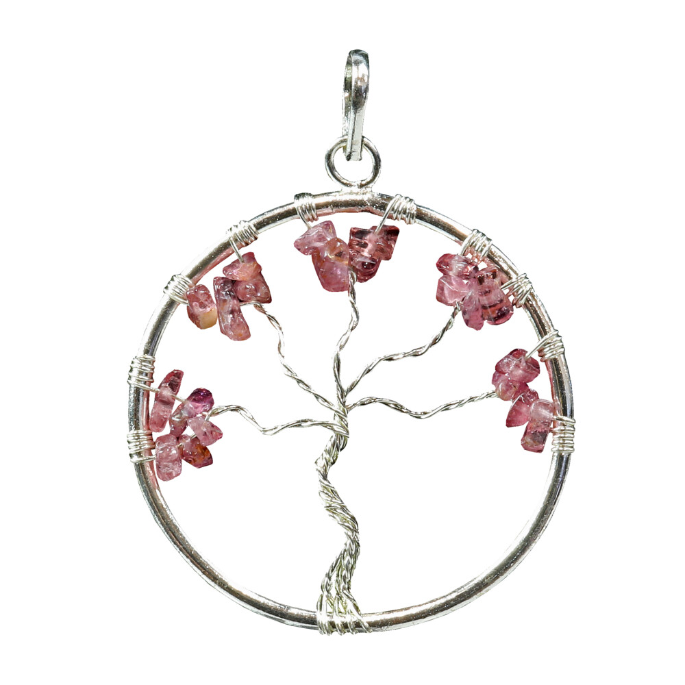 <font size="4"><span style="font-family: "EB Garamond";">Pink Tourmaline Tree Of Life Pendant</span></font><div style="position: initial; margin: initial; font-family: "EB Garamond";"><p style="margin: initial; font-variant-numeric: normal; font-variant-east-asian: normal; font-stretch: normal; line-height: normal; font-family: "EB Garamond"; color: rgb(0, 0, 0); position: initial;"><font size="4">Each item is unique and one of a kind. Nature's treasures do vary in their shape and color.</font></p><div style="position: initial; margin: initial; font-family: "EB Garamond";"><font size="4"><br style="position: initial; margin: initial; font-family: "EB Garamond";"></font></div><div style="position: initial; margin: initial; font-family: "EB Garamond";"><p style="margin: initial; font-variant-numeric: normal; font-variant-east-asian: normal; font-stretch: normal; line-height: normal; font-family: "EB Garamond"; color: rgb(0, 0, 0); position: initial;"><span style="position: initial; margin: initial; font-family: "EB Garamond";"><font size="4">PINK TOURMALINE</font></span></p><p style="margin: initial; font-variant-numeric: normal; font-variant-east-asian: normal; font-stretch: normal; line-height: normal; font-family: "EB Garamond"; color: rgb(0, 0, 0); position: initial;"><font size="4">“</font><span style="font-size: 1.2rem;">Gem of Emotional Problem Solvingy”</span></p><p style="margin: initial; font-variant-numeric: normal; font-variant-east-asian: normal; font-stretch: normal; line-height: normal; font-family: "EB Garamond"; color: rgb(0, 0, 0); position: initial;"><font size="4">Known formally as </font><span style="font-size: 1.2rem;">Rubelite, Pink Tourmaline</span></p><p style="margin: initial; font-variant-numeric: normal; font-variant-east-asian: normal; font-stretch: normal; line-height: normal; font-family: "EB Garamond"; color: rgb(0, 0, 0); position: initial;"><font size="4">occurs as long, slender </font><span style="font-size: 1.2rem;">to thick prismatic and columnar crystals. They are distinguished by their </span><span style="font-size: 1.2rem;">3-sided prism terminations, no other common mineral has 3 sides. Pink </span><span style="font-size: 1.2rem;">Tourmaline is a form of Elabite, mainly comprised of Lithium, but the </span><span style="font-size: 1.2rem;">pink occurs due to natural prolonged radiation exposure. Inspiring </span><span style="font-size: 1.2rem;">tactfulness and independence, Pink Tourmaline activates the heart </span><span style="font-size: 1.2rem;">chakra with the crown chakra. Known to kindle feelings of joy, hope </span><span style="font-size: 1.2rem;">comfort and support to bring more love and good humor in one’s life; </span><span style="font-size: 1.2rem;">encouraging a more cheerful frame of mind.</span></p></div></div> Pink Tourmaline Tree Of Life Pendant