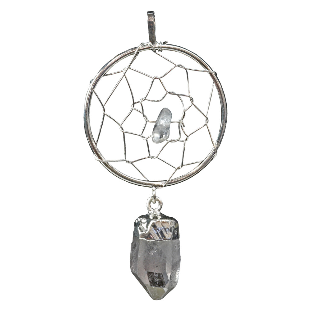 <span></span><span style="font-family: "EB Garamond";">Quartz Dreamcatcher Pendant</span><div style="position: initial; margin: initial;"><span style="color: rgb(0, 0, 0); font-family: "EB Garamond"; font-size: 1.2rem;">Each item is unique and one of a kind. Nature's treasures do vary in their shape and color.</span><br></div><div style="position: initial; margin: initial;"><p style="margin: initial; font-variant-numeric: normal; font-variant-east-asian: normal; font-stretch: normal; line-height: normal; font-family: "EB Garamond"; min-height: 14px; color: rgb(0, 0, 0); position: initial;"><font size="4"><br style="position: initial; margin: initial; font-family: "EB Garamond";"></font></p><p style="margin: initial; font-variant-numeric: normal; font-variant-east-asian: normal; font-stretch: normal; line-height: normal; font-family: "EB Garamond"; color: rgb(0, 0, 0); position: initial;"><span style="position: initial; margin: initial; font-family: "EB Garamond";"><font size="4">QUARTZ</font></span></p><p style="margin: initial; font-variant-numeric: normal; font-variant-east-asian: normal; font-stretch: normal; line-height: normal; font-family: "EB Garamond"; color: rgb(0, 0, 0); position: initial;"><font size="4">“</font><span style="font-size: 1.2rem;">Gem of Amplification”</span></p><p style="margin: initial; font-variant-numeric: normal; font-variant-east-asian: normal; font-stretch: normal; line-height: normal; font-family: "EB Garamond"; color: rgb(0, 0, 0); position: initial;"><span style="position: initial; margin: initial; font-family: "EB Garamond";"><font size="4">Quartz </font></span><span style="font-size: 1.2rem;">is the most common stone on the planet. It’s a component of a</span></p><p style="margin: initial; font-variant-numeric: normal; font-variant-east-asian: normal; font-stretch: normal; line-height: normal; font-family: "EB Garamond"; color: rgb(0, 0, 0); position: initial;"><font size="4">huge variety of rock types known as silica, and comes in an extensive</font></p><p style="margin: initial; font-variant-numeric: normal; font-variant-east-asian: normal; font-stretch: normal; line-height: normal; font-family: "EB Garamond"; color: rgb(0, 0, 0); position: initial;"><font size="4">range of colors; varieties such as agates and jaspers. Due to its tenacity,</font></p><p style="margin: initial; font-variant-numeric: normal; font-variant-east-asian: normal; font-stretch: normal; line-height: normal; font-family: "EB Garamond"; color: rgb(0, 0, 0); position: initial;"><font size="4">Quartz will include and grow over anything. It’s a power stone and has</font></p><p style="margin: initial; font-variant-numeric: normal; font-variant-east-asian: normal; font-stretch: normal; line-height: normal; font-family: "EB Garamond"; color: rgb(0, 0, 0); position: initial;"><font size="4">many uses. Channeling universal energy, Power and Clarity are just some </font><span style="font-size: 1.2rem;">of the Quartz properties. By absorbing, storing, balancing, and directing </span><span style="font-size: 1.2rem;">energy, Quartz enhances thoughts, as they are too a form of energy. Due </span><span style="font-size: 1.2rem;">to its amplifying ability, it’s extremely beneficial for manifesting, healing, </span><span style="font-size: 1.2rem;">meditation, protection, and channeling</span></p></div> Quartz Dreamcatcher Pendant