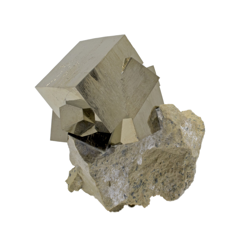 Cubic Pyrite Cluster With Bonded Crystal