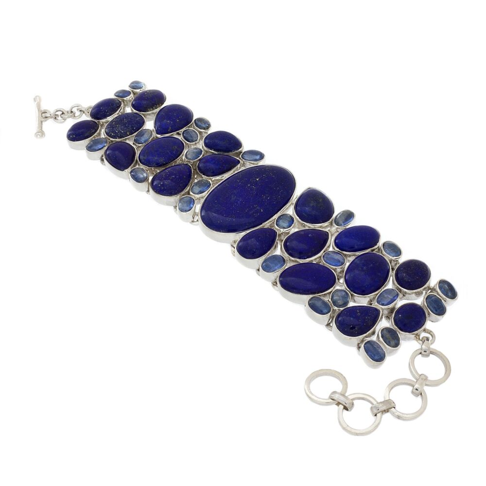 All solid silver. Lapis lazuli bracelet with free floating moon charm