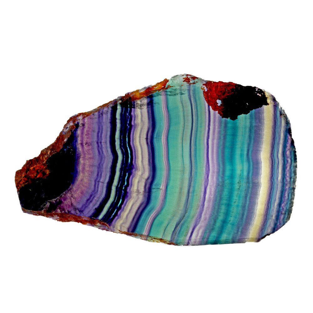 <span style="position: initial; margin: initial;"></span><span style="font-family: "EB Garamond"; position: initial; margin: initial;">Rainbow Fluorite Slice With Natural Edge.</span><div style="position: initial; margin: initial;"><p style="margin: initial; font-variant-numeric: normal; font-variant-east-asian: normal; font-stretch: normal; line-height: normal; font-family: "EB Garamond"; color: rgb(0, 0, 0); position: initial;"><span style="font-size: 1.2rem; position: initial; margin: initial;">“</span><span style="font-size: 1.2rem; position: initial; margin: initial;">Gem of Mental Clarity ”</span></p><p style="margin: initial; font-variant-numeric: normal; font-variant-east-asian: normal; font-stretch: normal; line-height: normal; font-family: "EB Garamond"; color: rgb(0, 0, 0); position: initial;"><span style="position: initial; margin: initial;"><font style="font-size: 1.2rem; line-height: 22px; position: initial; margin: initial;">Natural Fluorite </font></span><span style="font-size: 1.2rem; position: initial; margin: initial;">also known as </span><span style="font-size: 0.875em; position: initial; margin: initial;"><font style="font-size: 1.2rem; line-height: 22px; position: initial; margin: initial;">Fluorspar</font></span><span style="font-size: 1.2rem; position: initial; margin: initial;">, fluorite is a mineral form of</span></p><p style="margin: initial; font-variant-numeric: normal; font-variant-east-asian: normal; font-stretch: normal; line-height: normal; font-family: "EB Garamond"; color: rgb(0, 0, 0); position: initial;"><font style="font-size: 1.2rem; line-height: 22px; position: initial; margin: initial;">calcium fluoride. It crystallizes in isometric cubic habit, and is a colorful</font></p><p style="margin: initial; font-variant-numeric: normal; font-variant-east-asian: normal; font-stretch: normal; line-height: normal; font-family: "EB Garamond"; color: rgb(0, 0, 0); position: initial;"><font style="font-size: 1.2rem; line-height: 22px; position: initial; margin: initial;">mineral both in visible and ultraviolet light. Fluorescence involves the</font></p><p style="margin: initial; font-variant-numeric: normal; font-variant-east-asian: normal; font-stretch: normal; line-height: normal; font-family: "EB Garamond"; color: rgb(0, 0, 0); position: initial;"><font style="font-size: 1.2rem; line-height: 22px; position: initial; margin: initial;">elevation of electron energy levels by quanta of ultraviolet light, followed</font></p><p style="margin: initial; font-variant-numeric: normal; font-variant-east-asian: normal; font-stretch: normal; line-height: normal; font-family: "EB Garamond"; color: rgb(0, 0, 0); position: initial;"><font style="font-size: 1.2rem; line-height: 22px; position: initial; margin: initial;">by the progressive falling back of the electrons into their previous energy</font></p><p style="margin: initial; font-variant-numeric: normal; font-variant-east-asian: normal; font-stretch: normal; line-height: normal; font-family: "EB Garamond"; color: rgb(0, 0, 0); position: initial;"><font style="font-size: 1.2rem; line-height: 22px; position: initial; margin: initial;">state, releasing quanta of visible light in the process. Fluorite heightens</font></p><p style="margin: initial; font-variant-numeric: normal; font-variant-east-asian: normal; font-stretch: normal; line-height: normal; font-family: "EB Garamond"; color: rgb(0, 0, 0); position: initial;"><font style="font-size: 1.2rem; line-height: 22px; position: initial; margin: initial;">mental abilities, assisting in rapid organization and the processing of</font></p><p style="margin: initial; font-variant-numeric: normal; font-variant-east-asian: normal; font-stretch: normal; line-height: normal; font-family: "EB Garamond"; color: rgb(0, 0, 0); position: initial;"><font style="font-size: 1.2rem; line-height: 22px; position: initial; margin: initial;">information, and can also bring mental clarity and stability. A+ quality.</font></p></div> Rainbow Fluorite Slice With Natural Edge