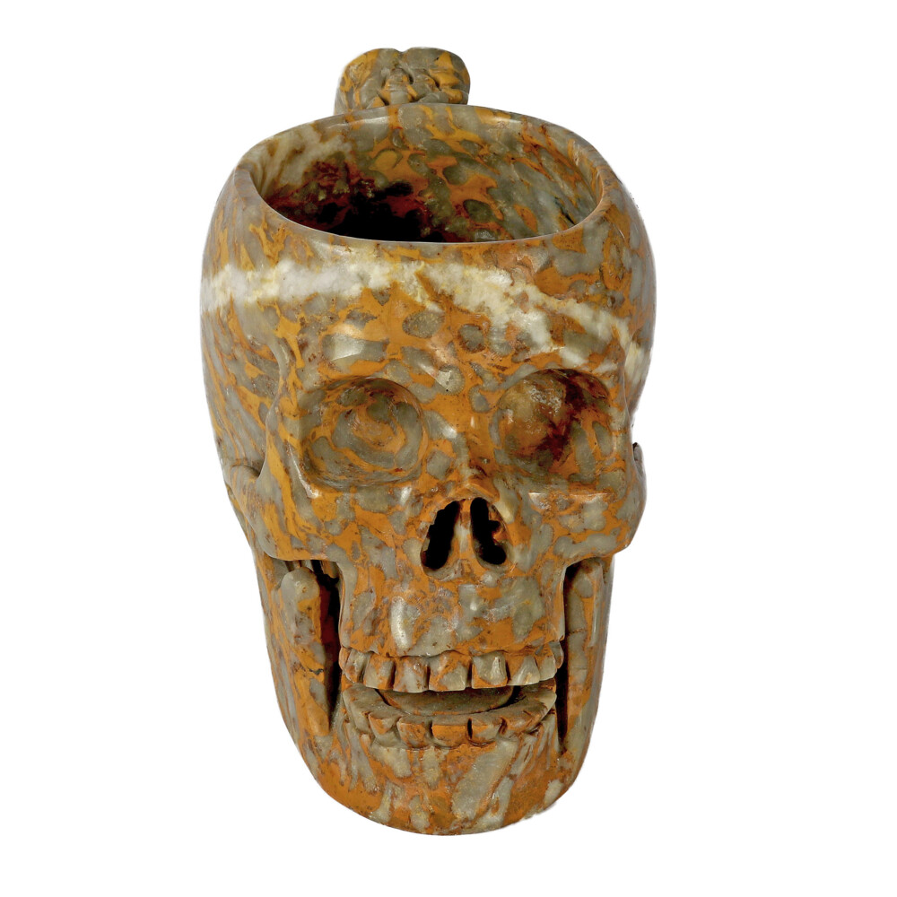 <span style="position: initial; margin: initial;"></span><span style="font-family: "EB Garamond"; position: initial; margin: initial;"><font size="4" style="">Brecciated Jasper Skull Mug.</font></span><div style="position: initial; margin: initial; font-family: "EB Garamond";"><p style="margin: initial; font-variant-numeric: normal; font-variant-east-asian: normal; font-stretch: normal; line-height: normal; font-family: "EB Garamond"; color: rgb(0, 0, 0); position: initial;"><span style="position: initial; margin: initial; font-family: "EB Garamond";"><font size="4">Brecciated Jasper </font></span><span style="font-size: 1.2rem;">is a form of jasper (opaque rock composed of sediments or</span></p><p style="margin: initial; font-variant-numeric: normal; font-variant-east-asian: normal; font-stretch: normal; line-height: normal; font-family: "EB Garamond"; color: rgb(0, 0, 0); position: initial;"><font size="4">ash) classified by the fractured- looking texture. Exhibiting in many colors</font></p><p style="margin: initial; font-variant-numeric: normal; font-variant-east-asian: normal; font-stretch: normal; line-height: normal; font-family: "EB Garamond"; color: rgb(0, 0, 0); position: initial;"><font size="4">depending on mineral content, brecciated jasper forms from an original area</font></p><p style="margin: initial; font-variant-numeric: normal; font-variant-east-asian: normal; font-stretch: normal; line-height: normal; font-family: "EB Garamond"; color: rgb(0, 0, 0); position: initial;"><font size="4">of consolidated jasper disturbed by an earthly event; the flow of quartz silica</font></p><p style="margin: initial; font-variant-numeric: normal; font-variant-east-asian: normal; font-stretch: normal; line-height: normal; font-family: "EB Garamond"; color: rgb(0, 0, 0); position: initial;"><font size="4">or other materials fill in the spaces created. Energetically, in addition to</font></p><p style="margin: initial; font-variant-numeric: normal; font-variant-east-asian: normal; font-stretch: normal; line-height: normal; font-family: "EB Garamond"; color: rgb(0, 0, 0); position: initial;"><font size="4">nurturing, brecciated jasper may bring mental clarity and focus to a previously</font></p><p style="margin: initial; font-variant-numeric: normal; font-variant-east-asian: normal; font-stretch: normal; line-height: normal; font-family: "EB Garamond"; color: rgb(0, 0, 0); position: initial;"><font size="4">scattered event, experience, or life in general. Stimulates the base and sacral</font></p><p style="margin: initial; font-variant-numeric: normal; font-variant-east-asian: normal; font-stretch: normal; line-height: normal; font-family: "EB Garamond"; color: rgb(0, 0, 0); position: initial;"><font size="4">chakras, detoxifying while in addition, cleanses and stabilizes the auric field,</font></p><p style="font-variant-numeric: normal; font-variant-east-asian: normal; font-stretch: normal; line-height: normal; font-family: "EB Garamond"; color: rgb(0, 0, 0); position: initial; margin: initial;"><font size="4" style="">helping to calm sexual aggressiveness and aids in releasing guilt or shame.</font></p></div> Brecciated Jasper Skull Mug