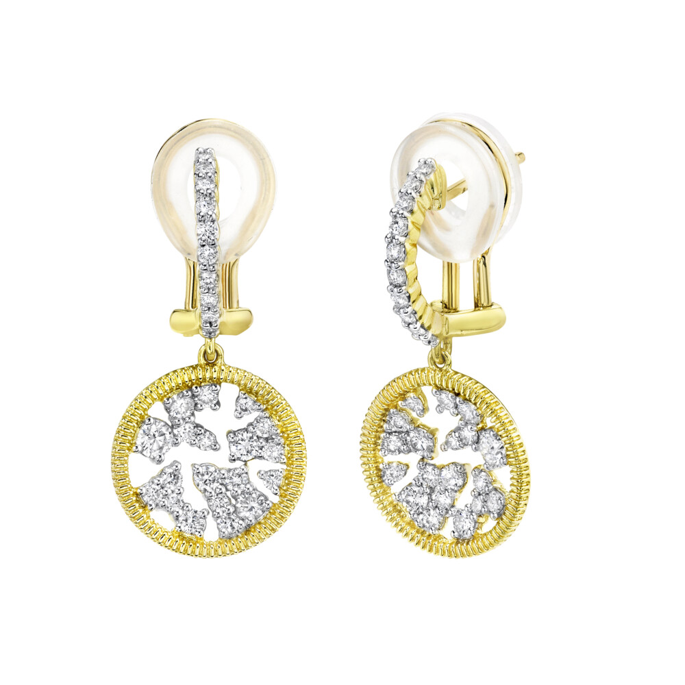 <span style="font-size: 16.8px; position: initial; margin: initial;">SLOANE STREET ROUND OPEN CELESTIAL COLLECTION WHITE DIAMOND DANGLE EARRING FEATURES A SLIGHTLY CONCAVE DESIGN WITH STRIE EDGE DETAIL IN 18K YELLOW GOLD. THIS DANGLE EARRING WITH DIAMOND ILLUSION HOOP IS PERFECT FOR EVERYDAY WEAR WITH JUST THE RIGHT AMOUNT OF SPARKLE WITH POST AND FRENCH CLIP CLOSURE.</span> Celestial Small Drop Earrings