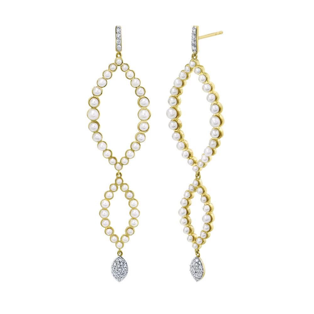<span style="font-size: 16.8px; position: initial; margin: initial;">OUR SLOANE STREET OPEN GRADUATED MARQUISE SHAPE EARRINGS FEATURE 80 BEZEL-SET ROSE CUT WHITE DIAMONDS SET IN 18K YELLOW GOLD WITH WHITE DIAMOND PAVE ACCENTS AND POST AND LARGE PUSH BACK CLOSURE. THESE CLASSICALLY MODERN EARRINGS ARE LIGHT ENOUGH TO WEAR ALL DAY BUT ENOUGH OF A STATEMENT TO TRANSITION FROM DAY TO NIGHT.</span> Triple Marquise Rosecut Diamond Earrings