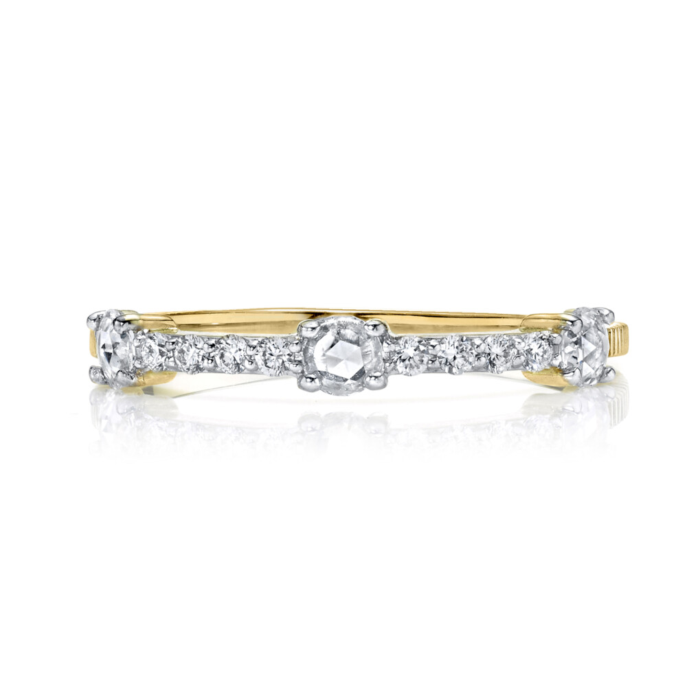 THIS SLOANE STREET SINGLE DELICATE ROSE-CUT DIAMOND AND PAVE DIAMOND STACKER RING IN 18K YELLOW GOLD IS A GREAT ADDITION TO ANY STACK TO ADD DEPTH AND SPARKLE BUT IS UNIQUE AND EFFORTLESS AS A PRETTY STAND-ALONE BAND, AS WELL. Rosecut Diamond Dainty Ring