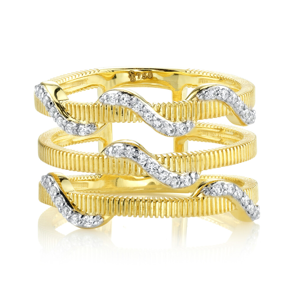 <span style="font-size: 16.8px; position: initial; margin: initial;">SLOANE STREET THREE ROW STRIE BAND RING IN 18K YELLOW GOLD FEATURES ASYMMETRICAL PAVE DIAMOND WRAPS FROM OUR AWARD-WINNING CAGE COLLECTION SET OFF BY THREE ROWS OF RICH SIGNATURE STRIE BANDS. THIS RING IS THE PERFECT ADDITION TO ANY EVERYDAY WARDROBE.</span> Diamond Wrap Triple Row Ring