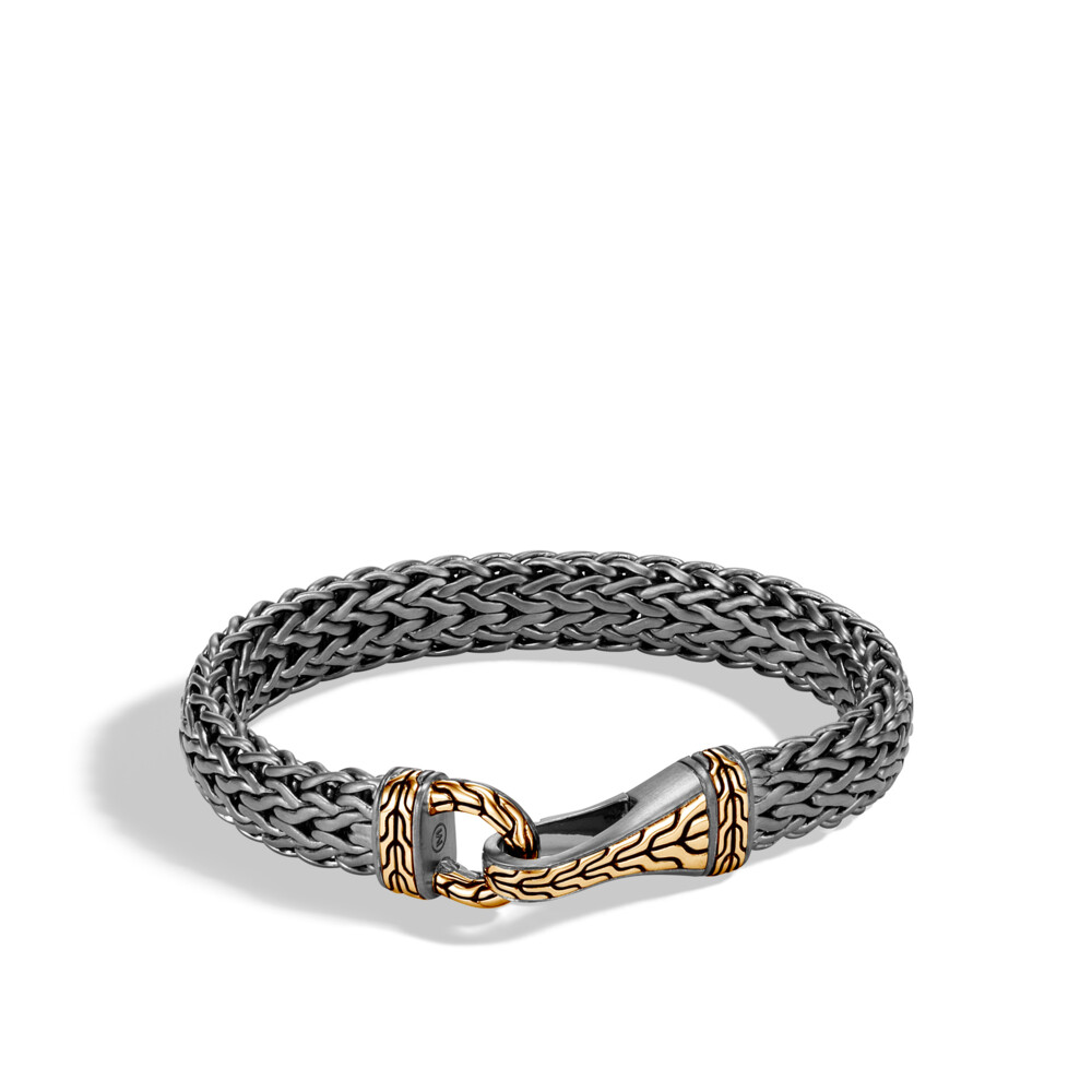 11MM Oxidized Sterling Silver with 18K Gold Accent, Mens Classic Chain Bracelet Sterling Silver with 18K Gold