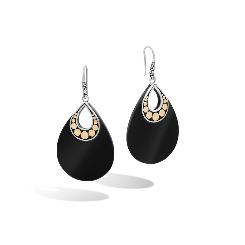59.9MM Dot Drop Earrings Sterling Silver with 18K Yellow Gold Accents and Black Onyx Dot Drop Earrings Sterling Silver with 18K Gold and Onyx