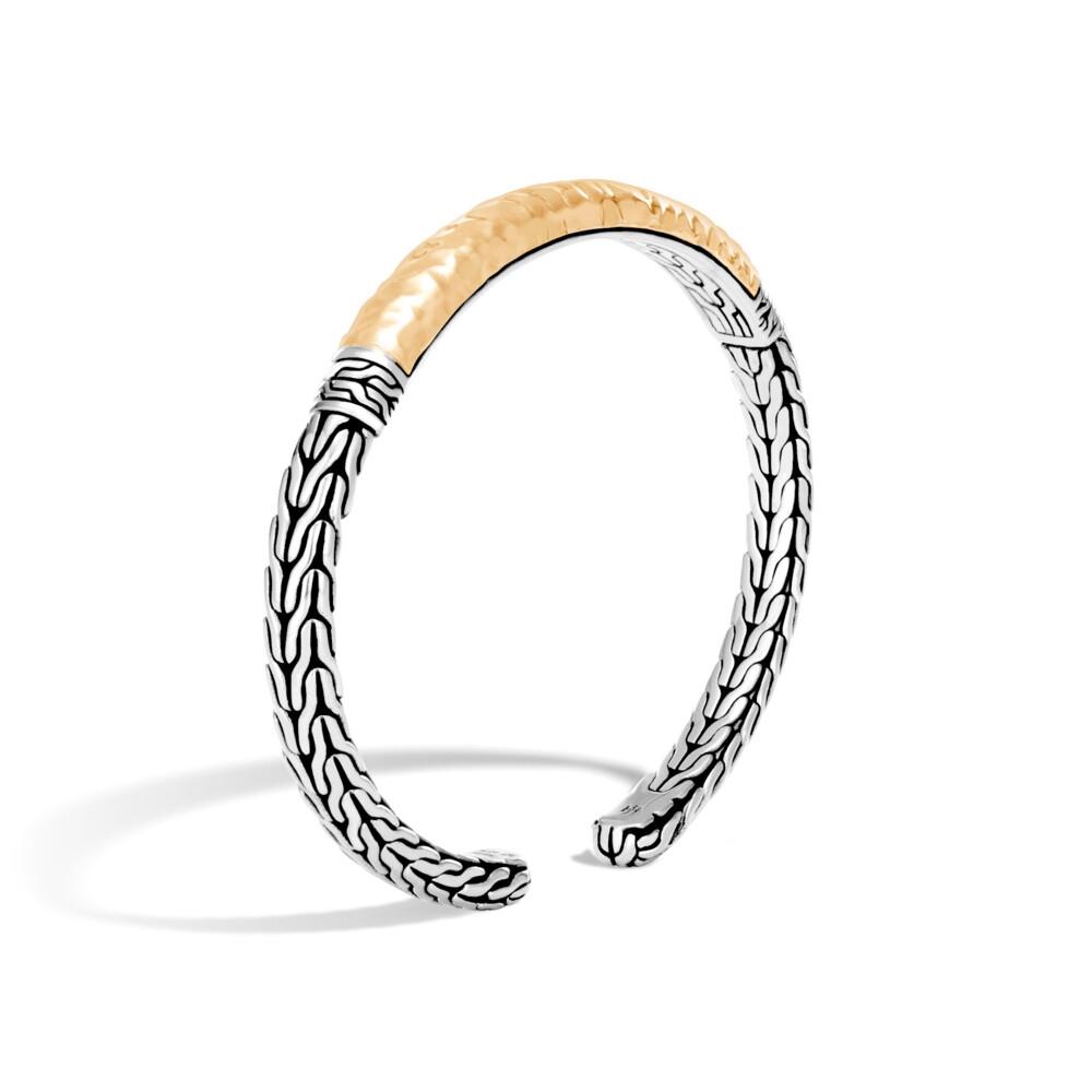 6MM Sterling Silver Cuff with 18K Yellow Gold Hammered Accent Classic Chain Flex Cuff Sterling Silver with 18K Gold