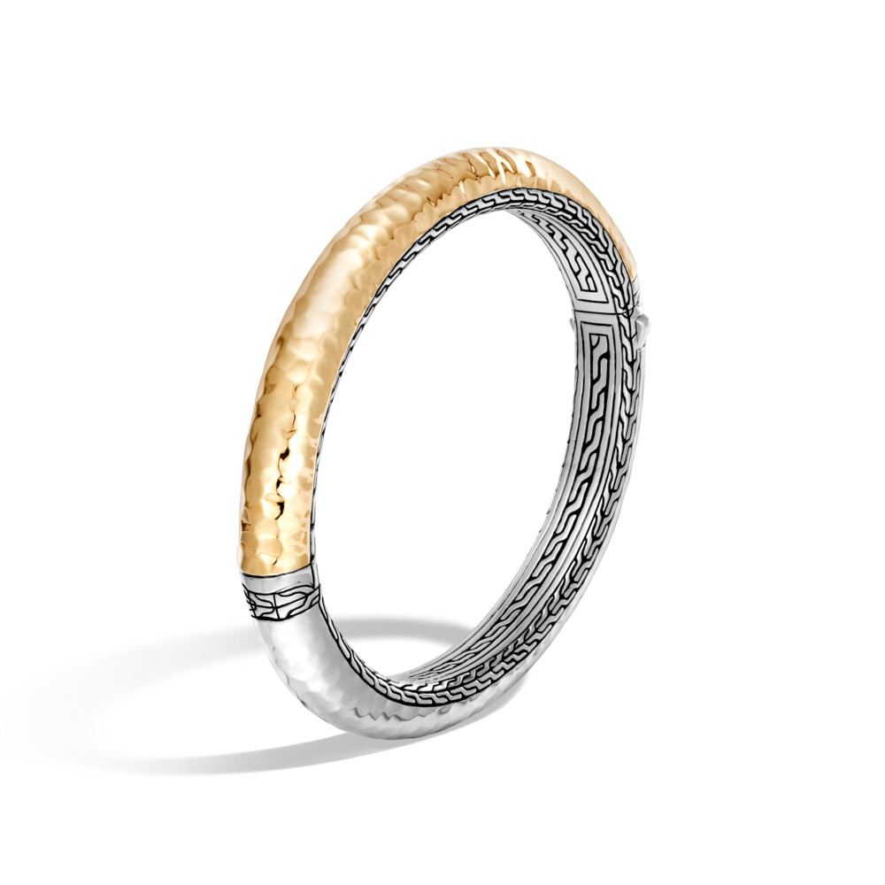 8.5MM Classic Chain Hammered Hinged Bangle Sterling Silver and 18K Bonded Yellow Gold Classic Chain Hinged Bangle Sterling Silver with 18K Gold