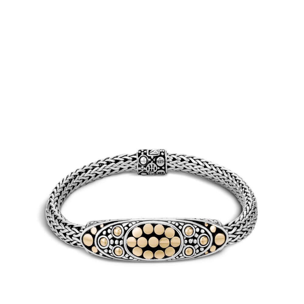 6.5MM Woven Chain Bracelet Sterling Silver with 18K Bonded Yellow Gold Dot Bracelet Dot Sterling Silver with 18K Gold