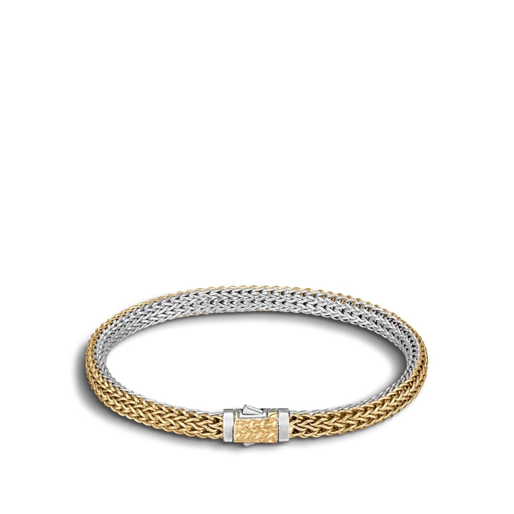 5MM Classic Chain Reversible Bracelet with Sterling Silver and 18K Bonded Yellow Gold Classic Chain Bracelet Sterling Silver with 18K Gold