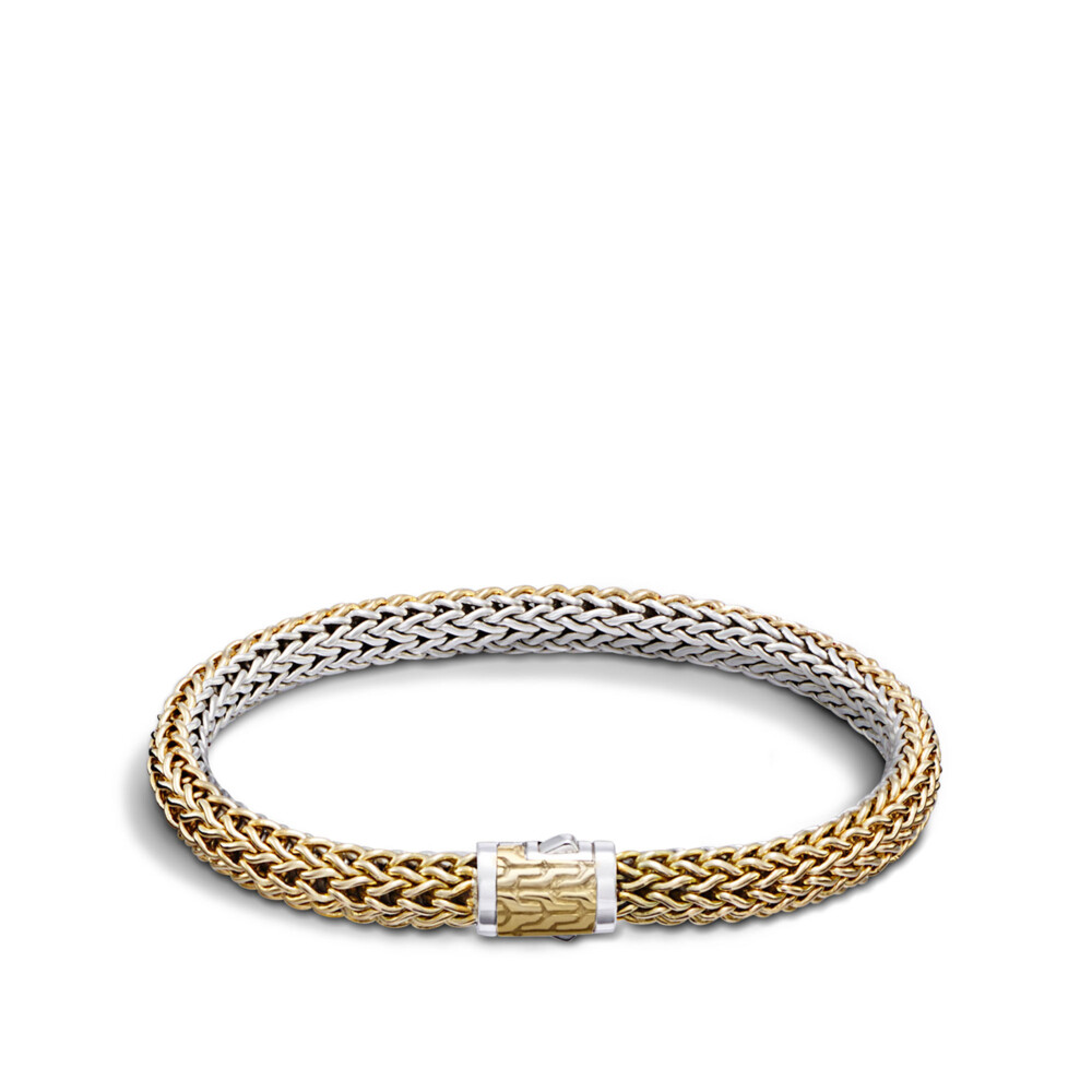 6.5MM Classic Chain Reversible Bracelet Sterling Silver with 18K Yellow Gold Classic Chain Bracelet Sterling Silver with 18K Gold